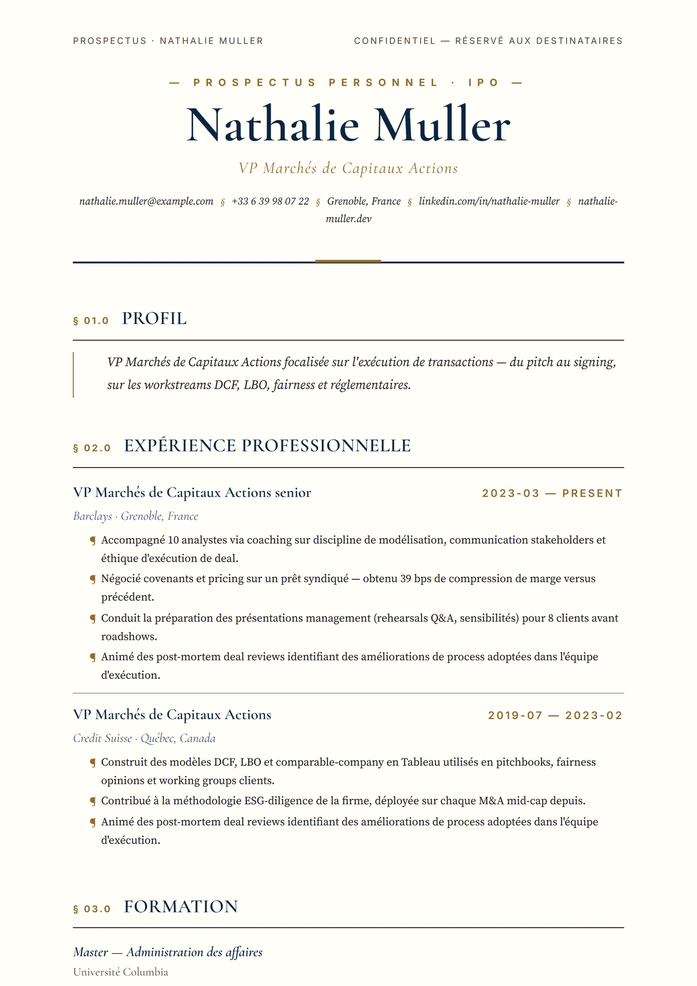 Prospectus d'Introduction — Modèles de CV