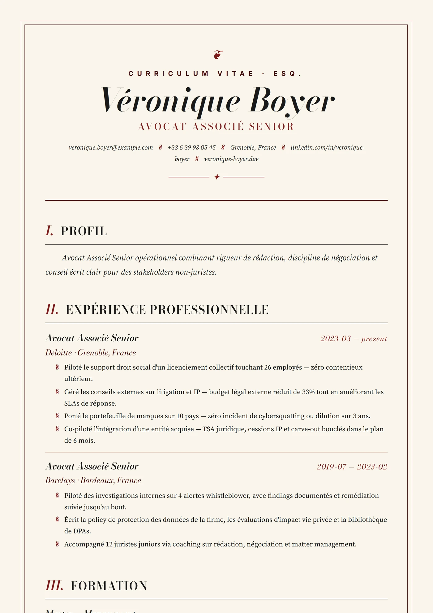 Cabinet d'Avocats Classique — Modèles de CV