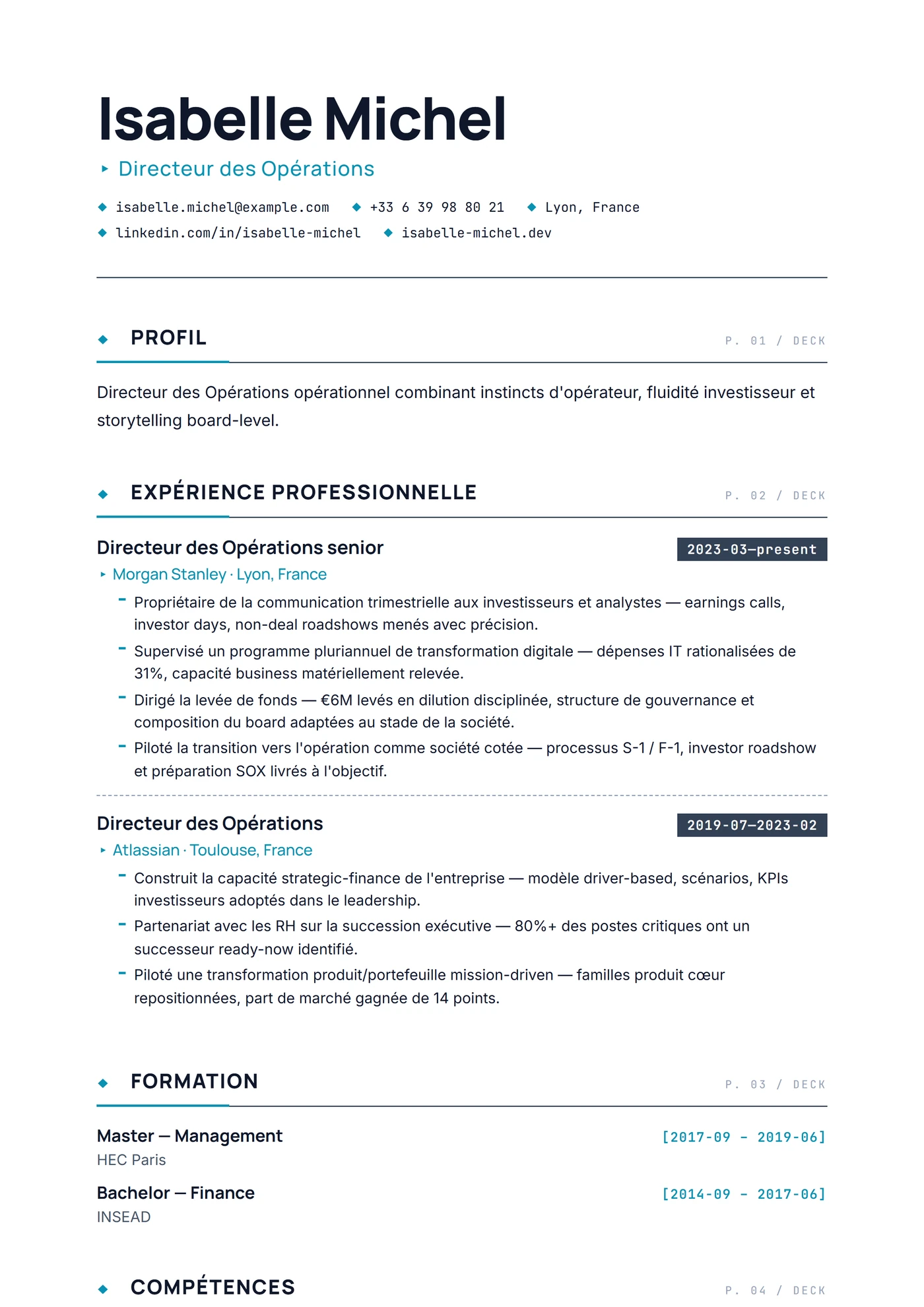 Deck Management — Modèles de CV