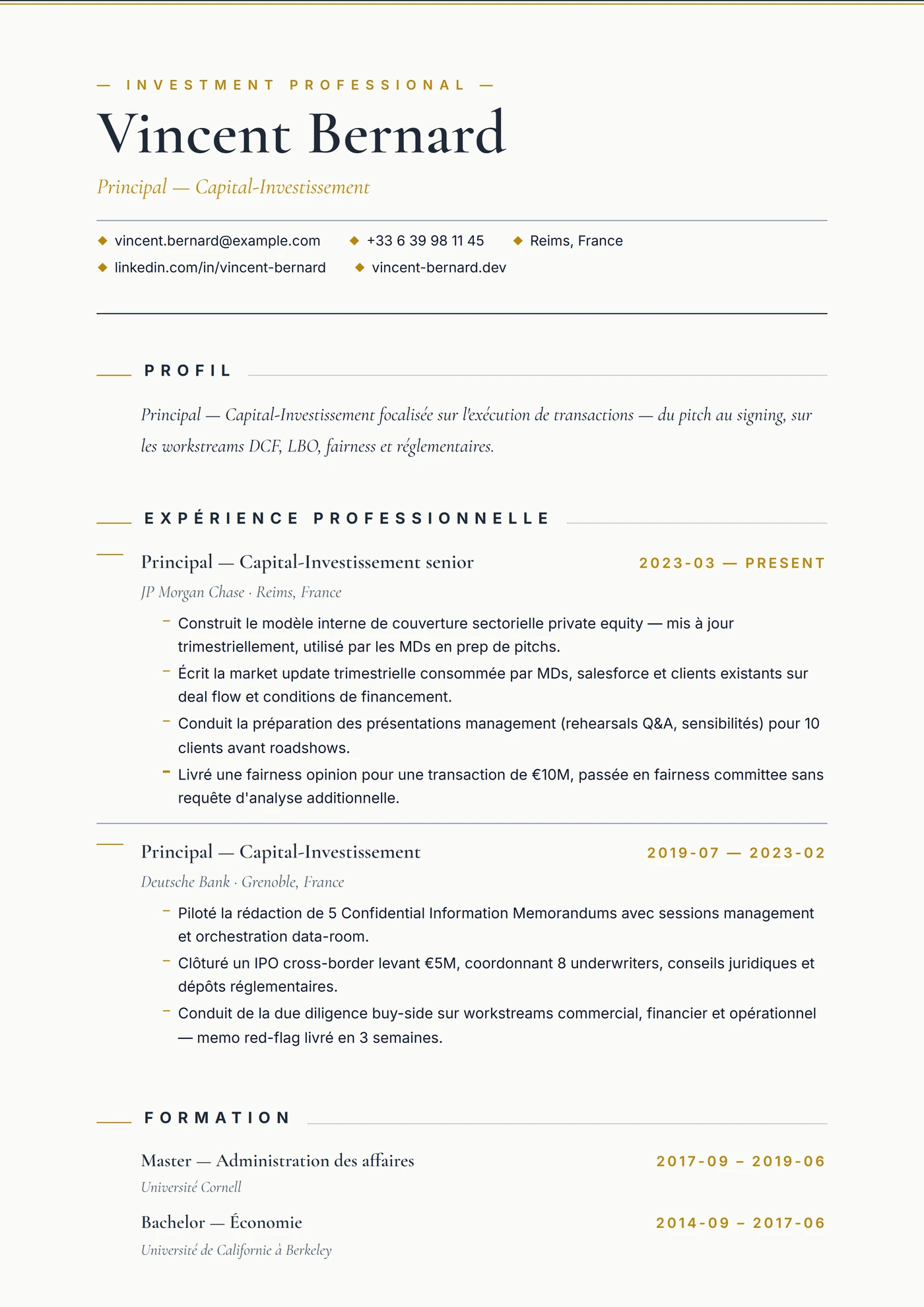 Private Equity — Modèles de CV