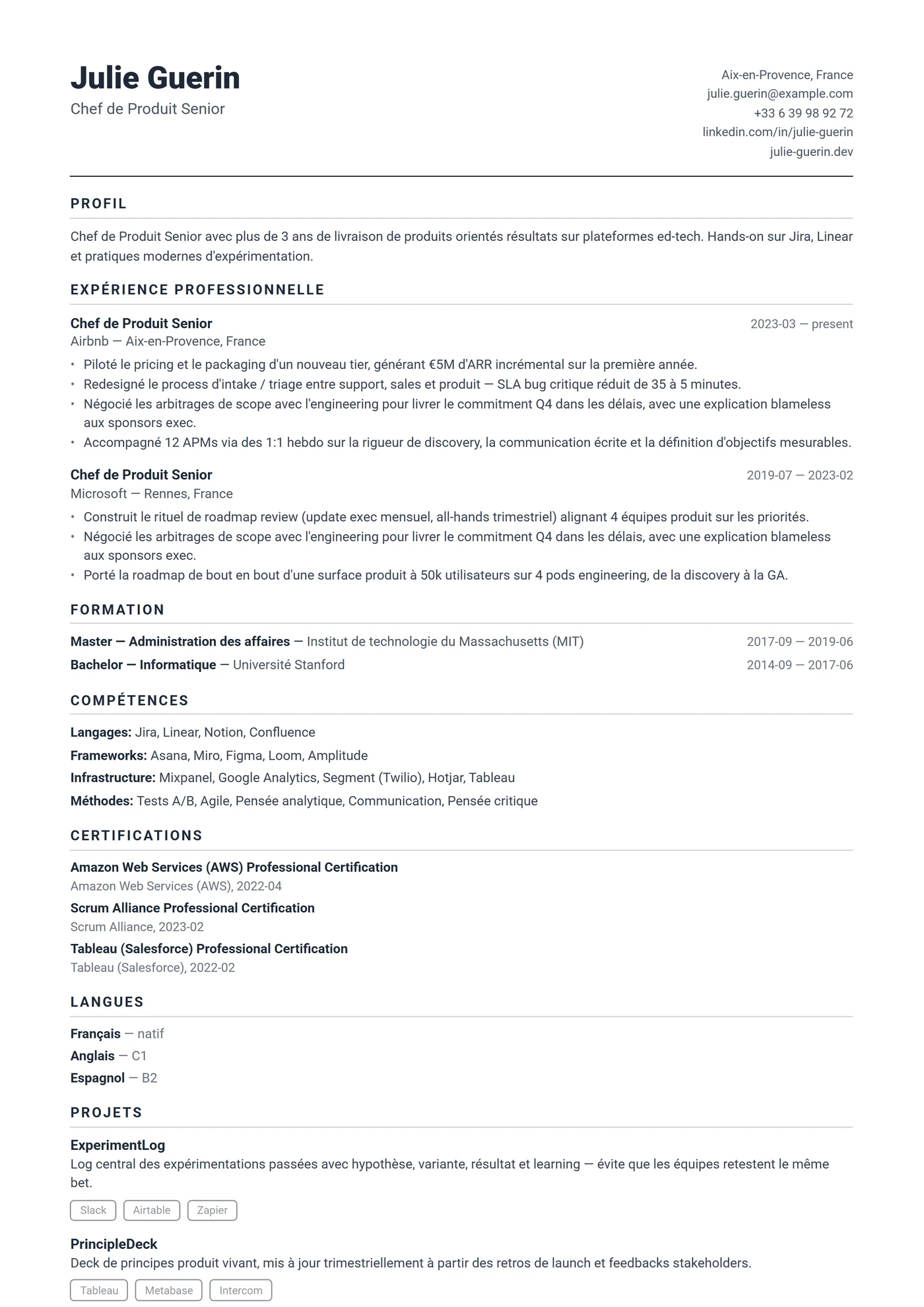 USA Compact — Modèles de CV