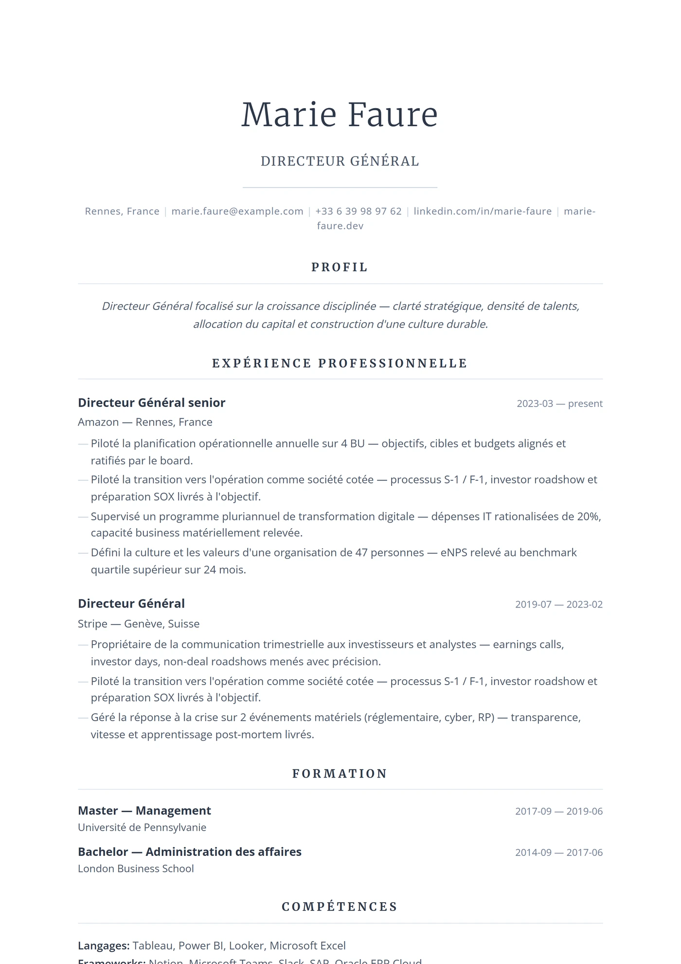 USA Direction — Modèles de CV