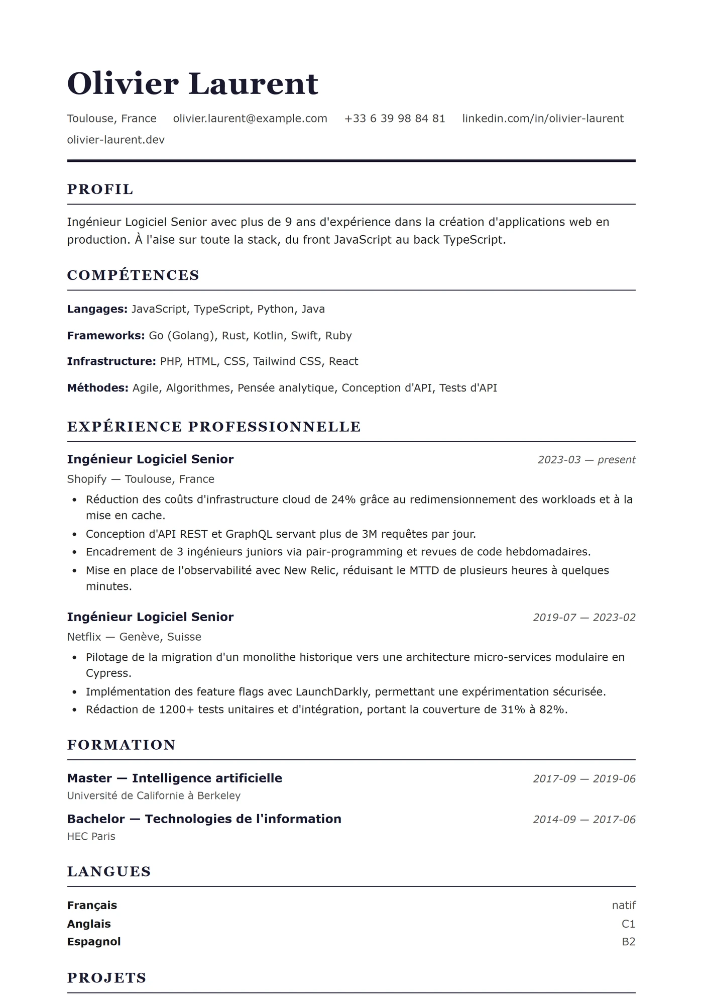 USA Standard — Modèles de CV