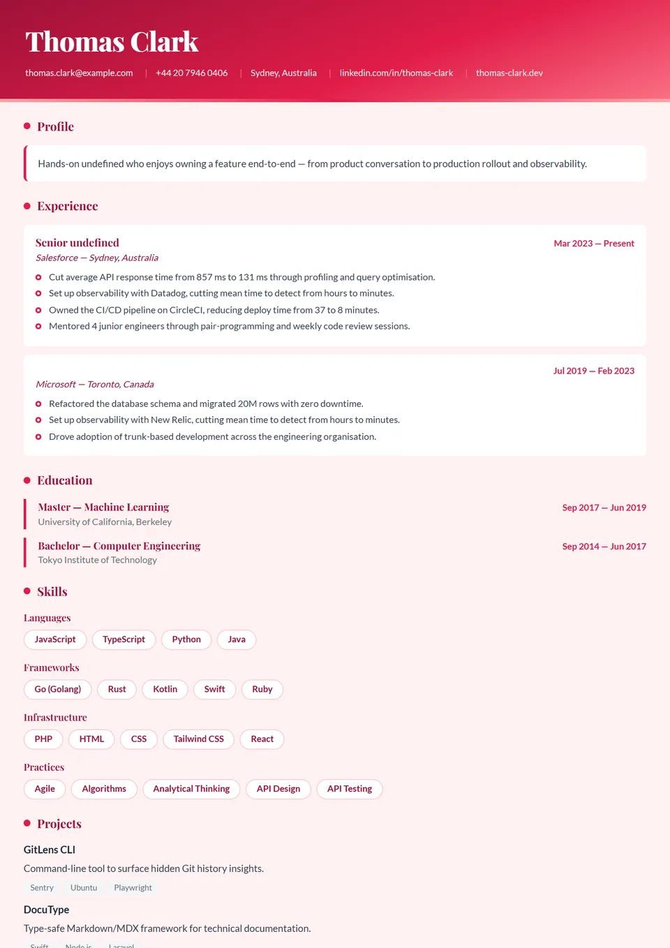 Fragola — Modelli di CV