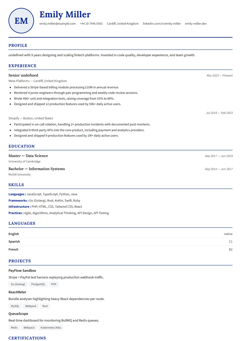Francia — Modelli di CV