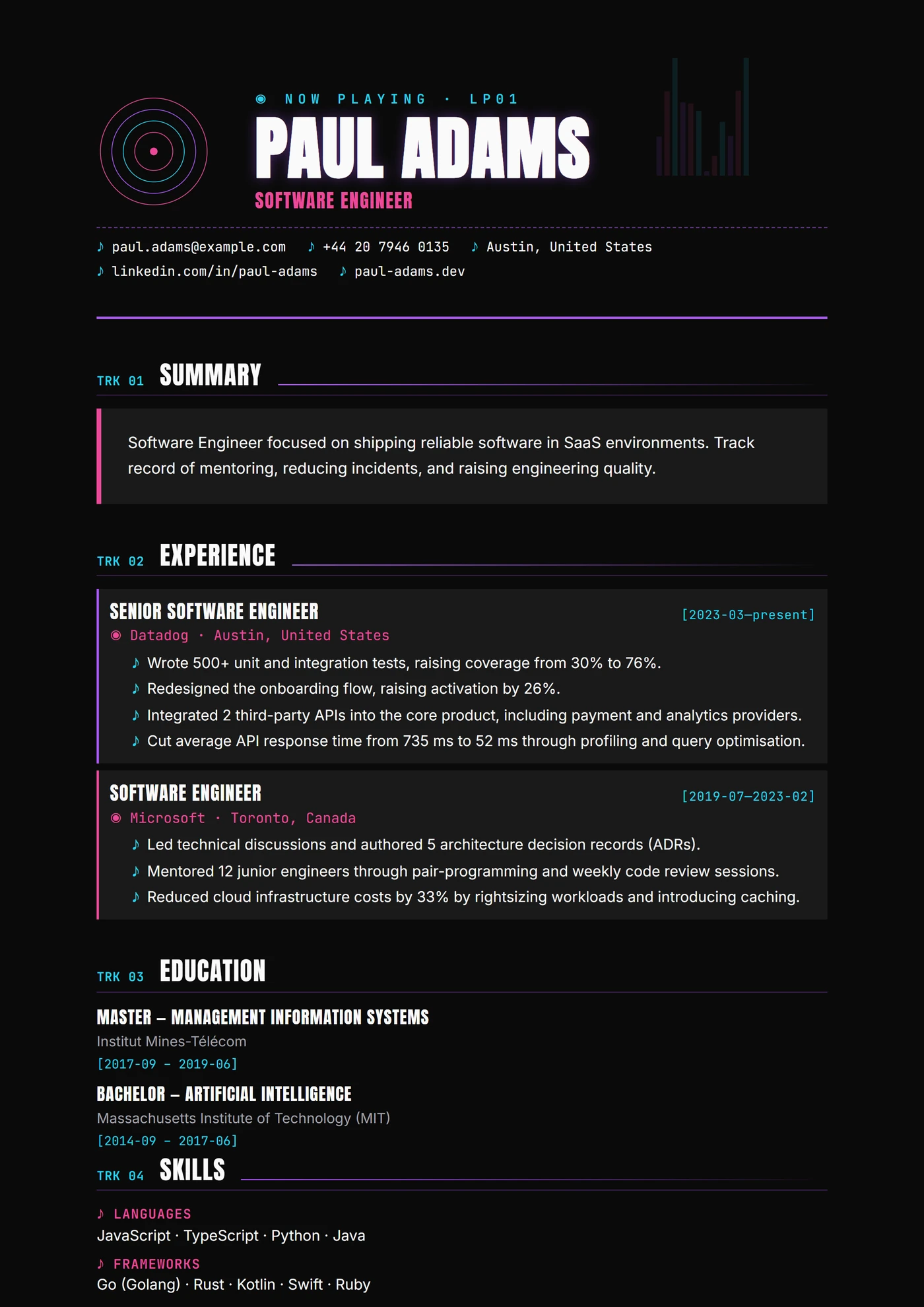 Industrie — Producteur musical — Modèles de CV