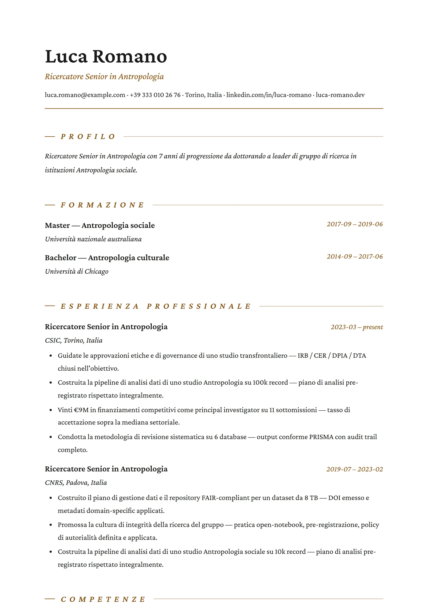 Antropologia — Modelli di CV