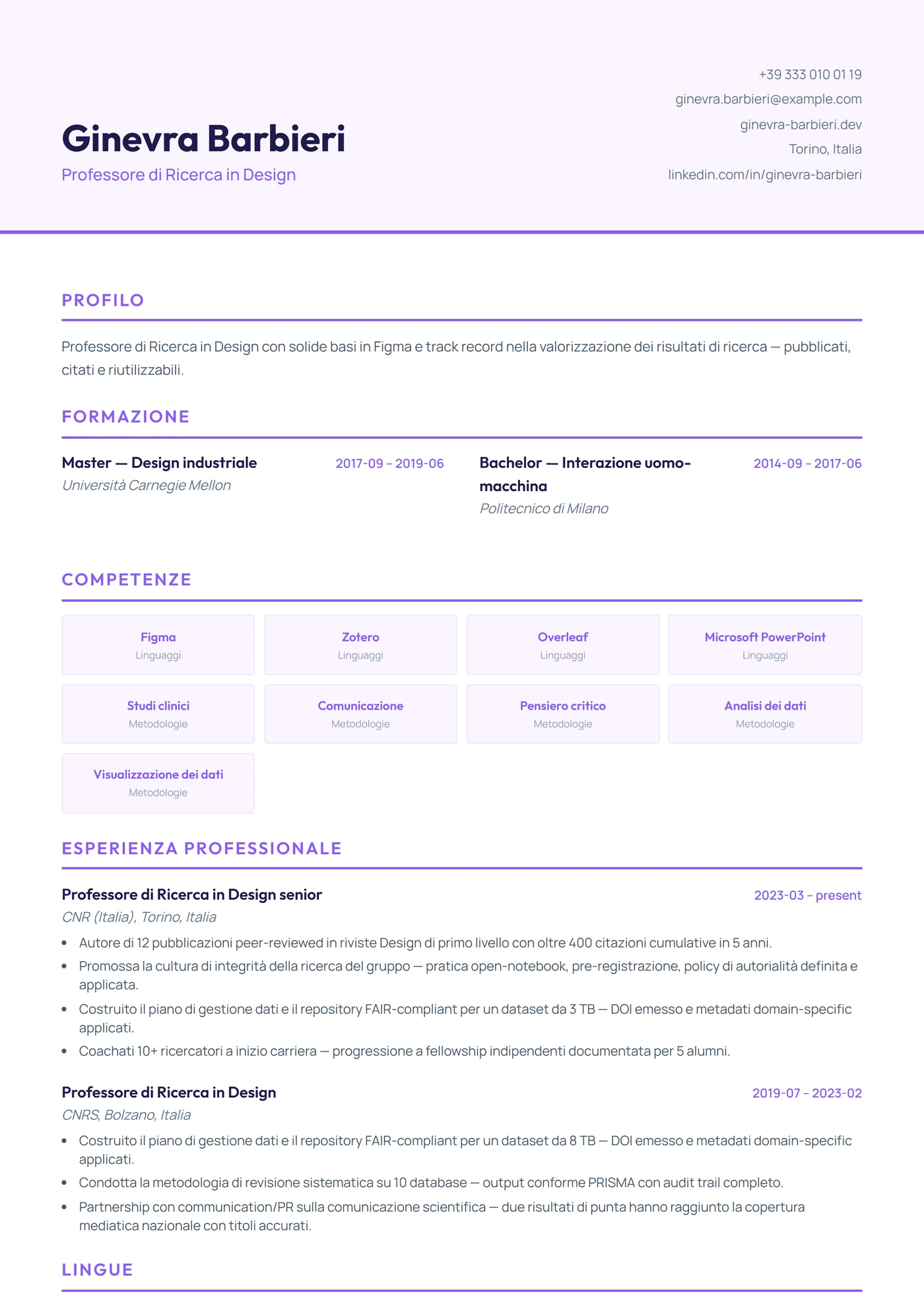 Graphic Design e UX/UI — Modelli di CV