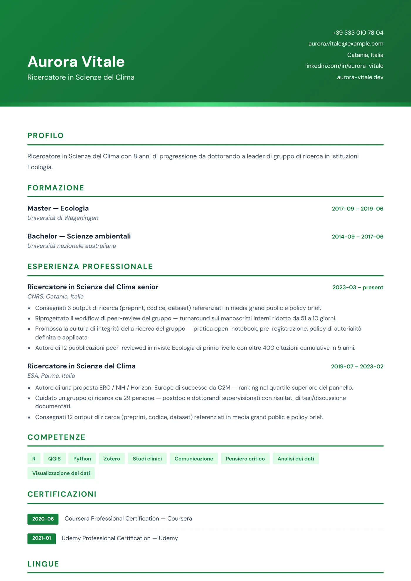 Scienze Ambientali — Modelli di CV