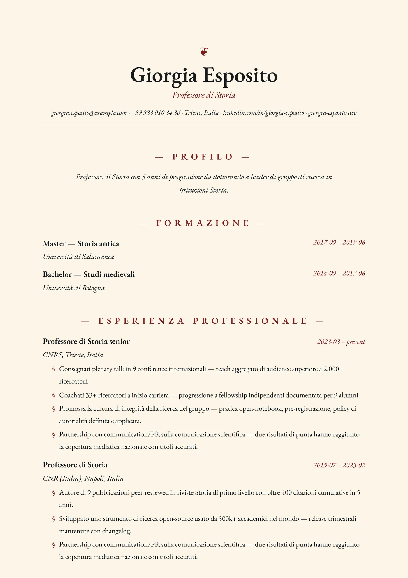 Storia — Modelli di CV
