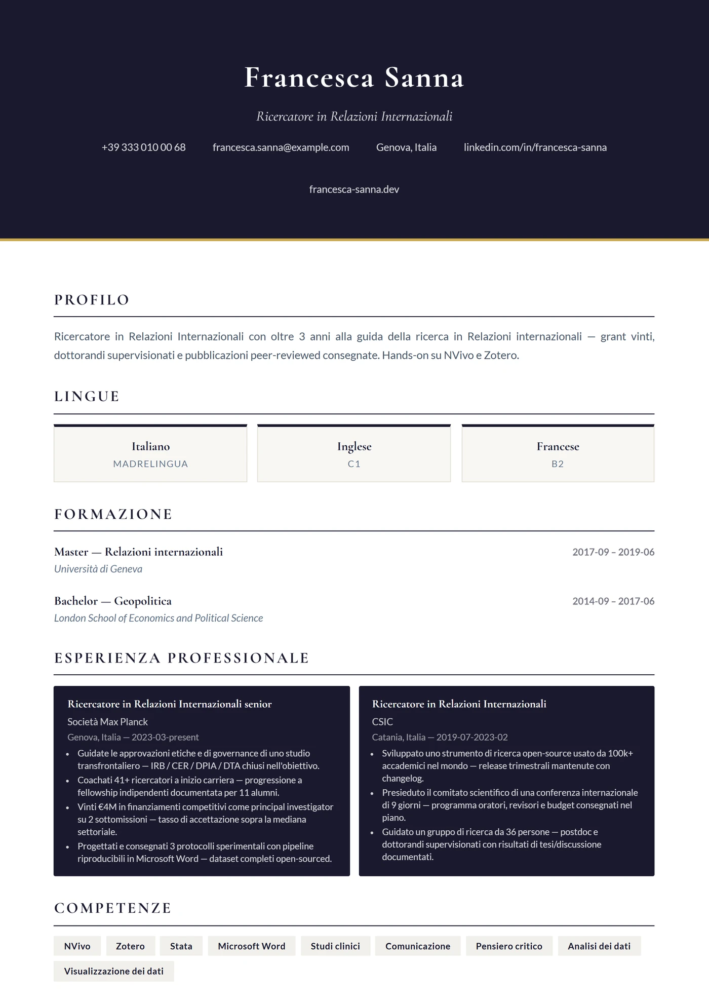 Relazioni Internazionali — Modelli di CV