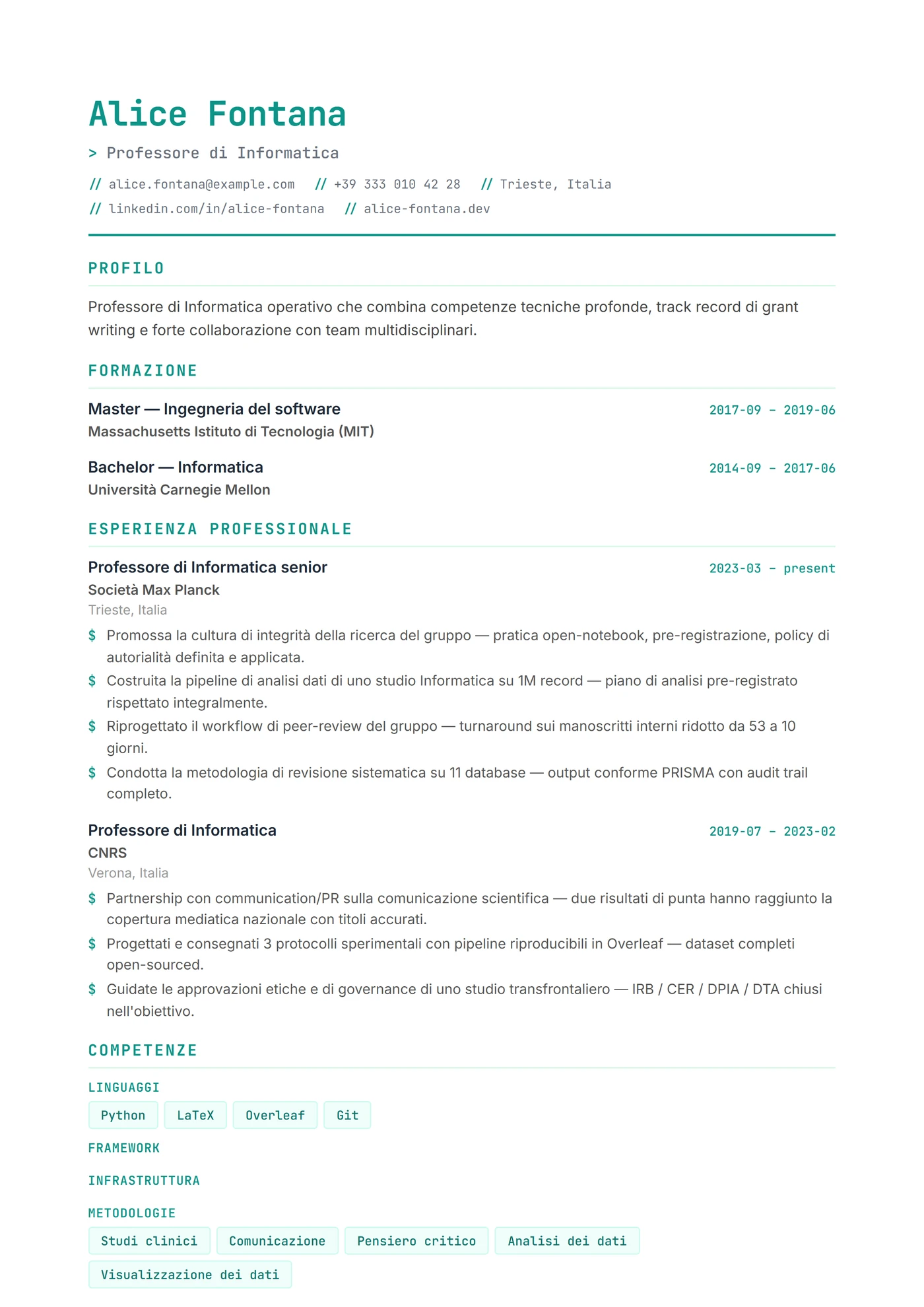 Informatica e IT — Modelli di CV