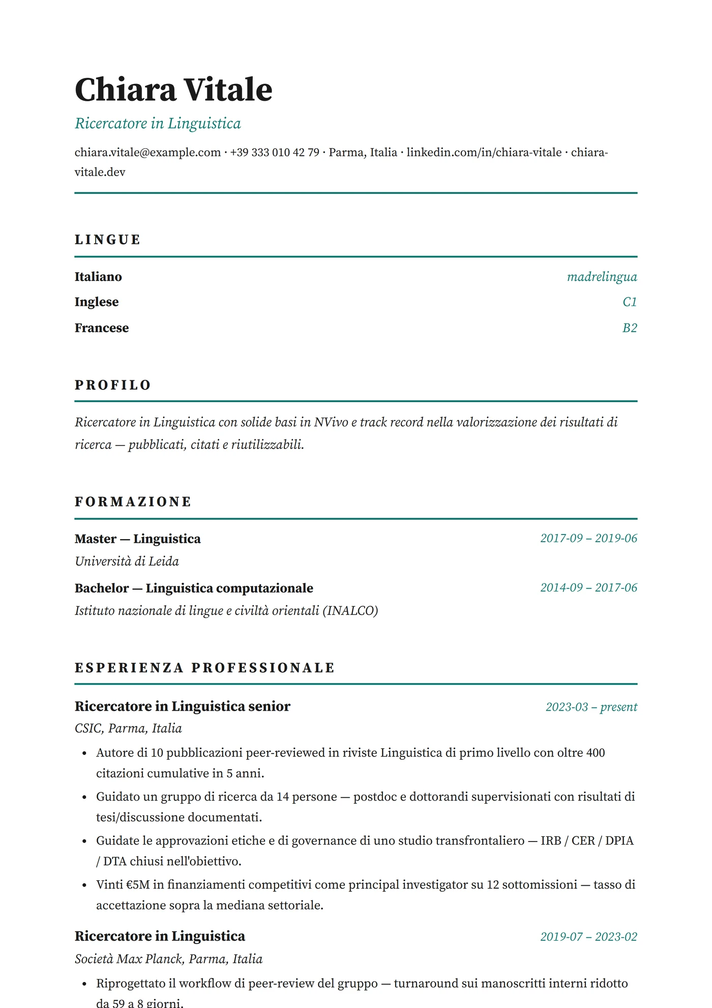 Lingue — Modelli di CV