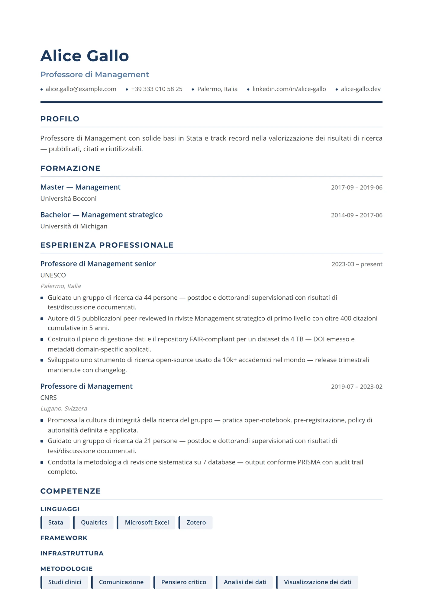 Management e Business — Modelli di CV