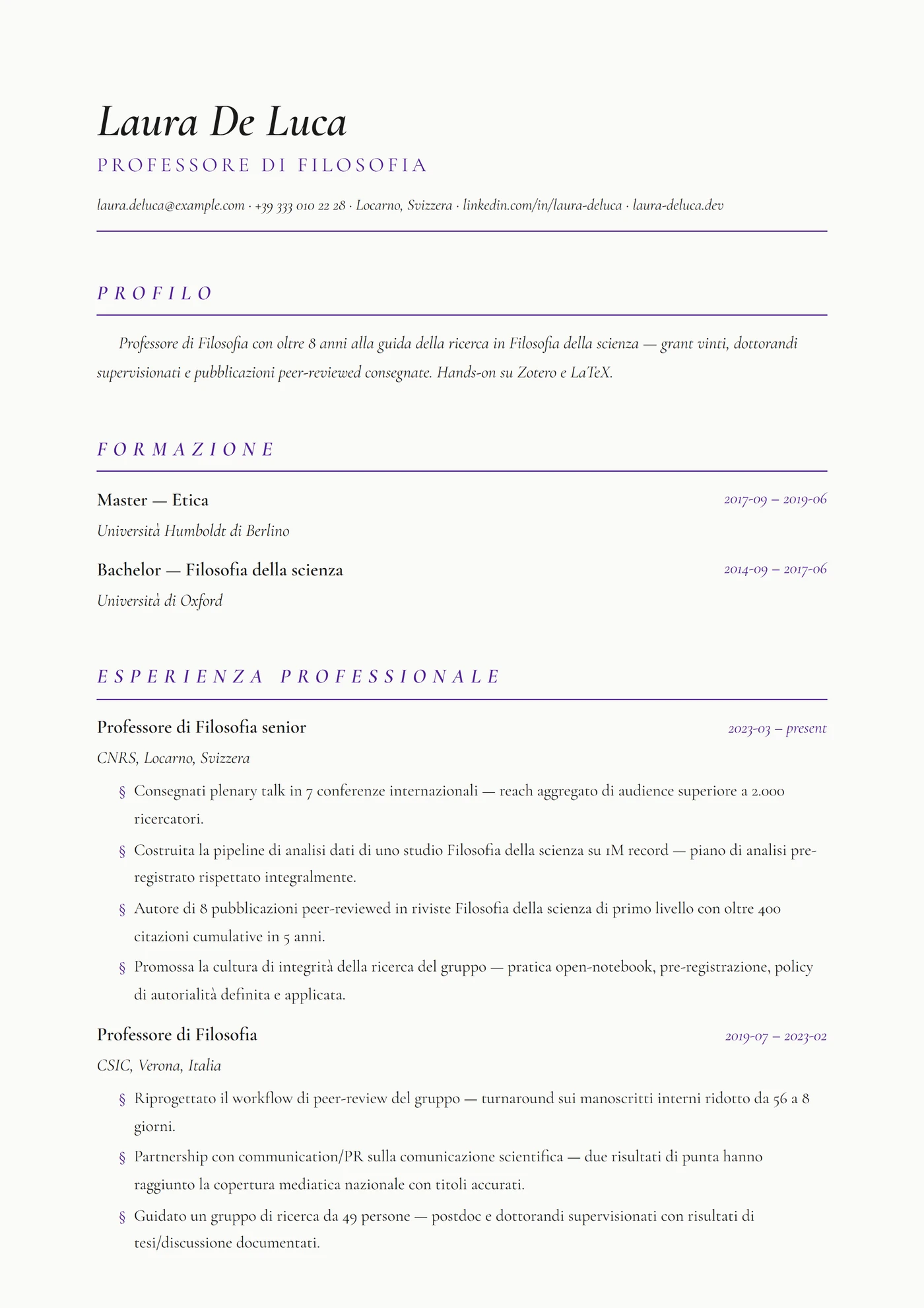 Filosofia — Modelli di CV