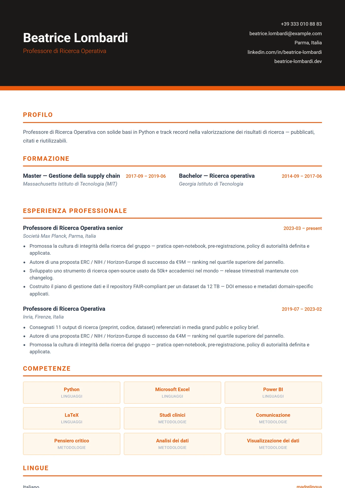 Supply Chain e Logistica — Modelli di CV