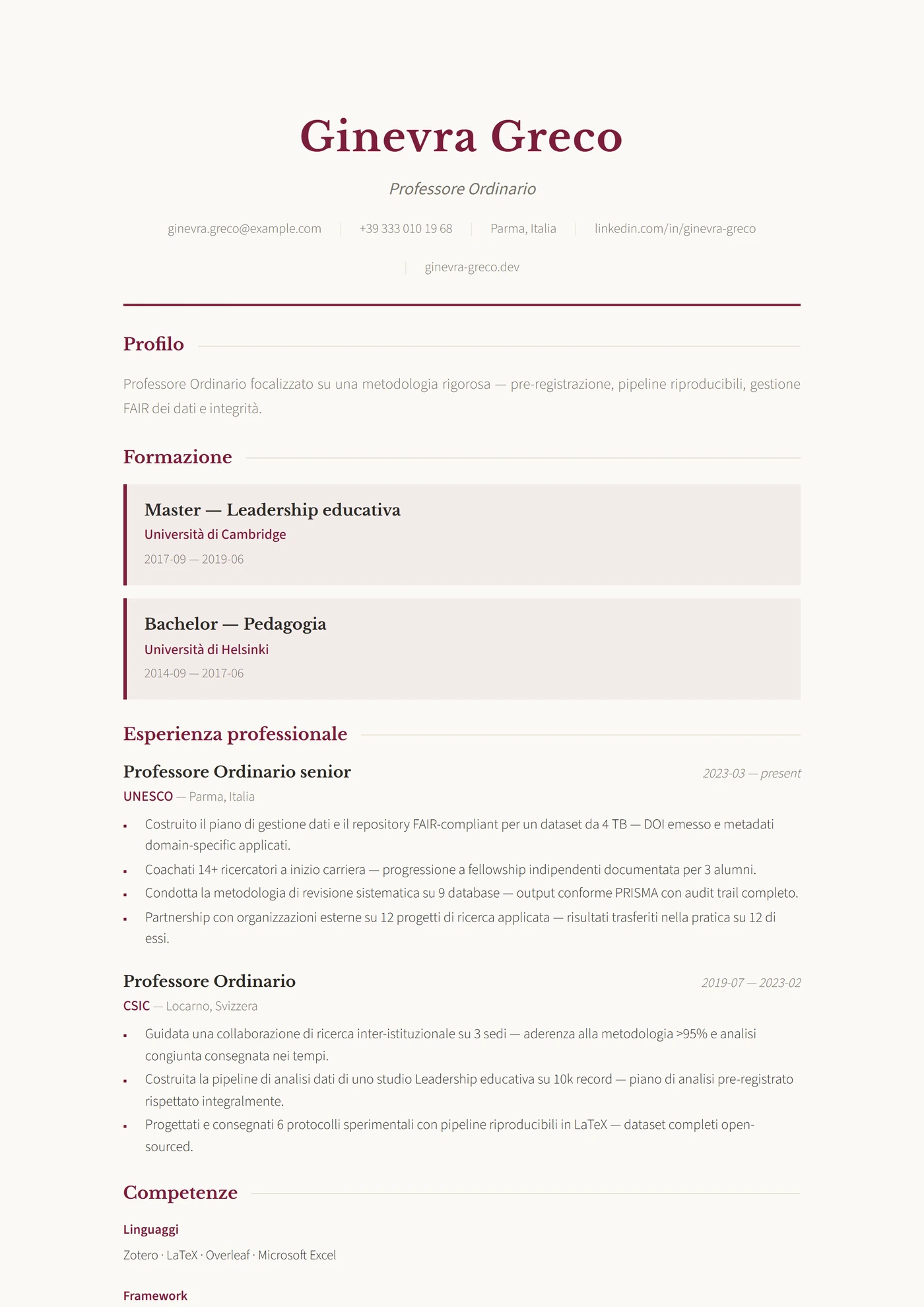 Studioso — Modelli di CV