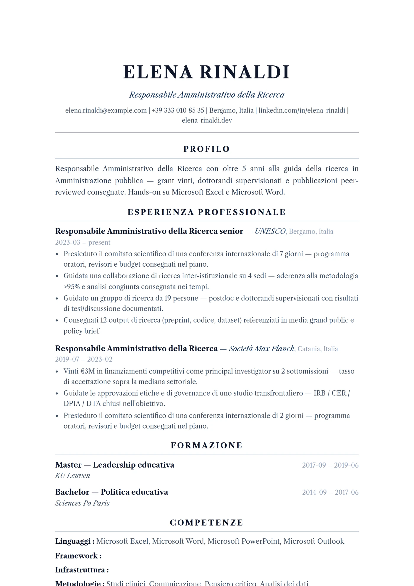 ATS Accademico Formale — Modelli di CV
