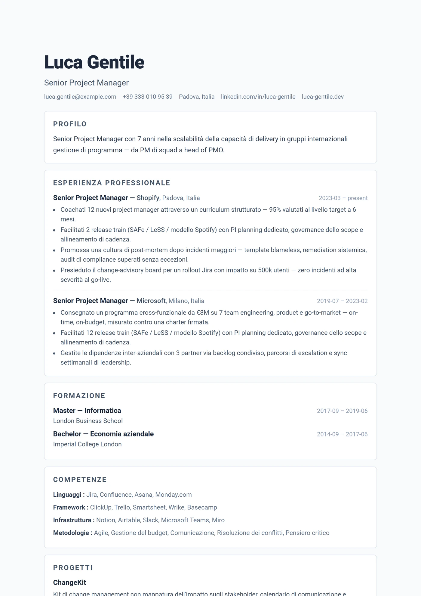 ATS Sezioni Schede — Modelli di CV