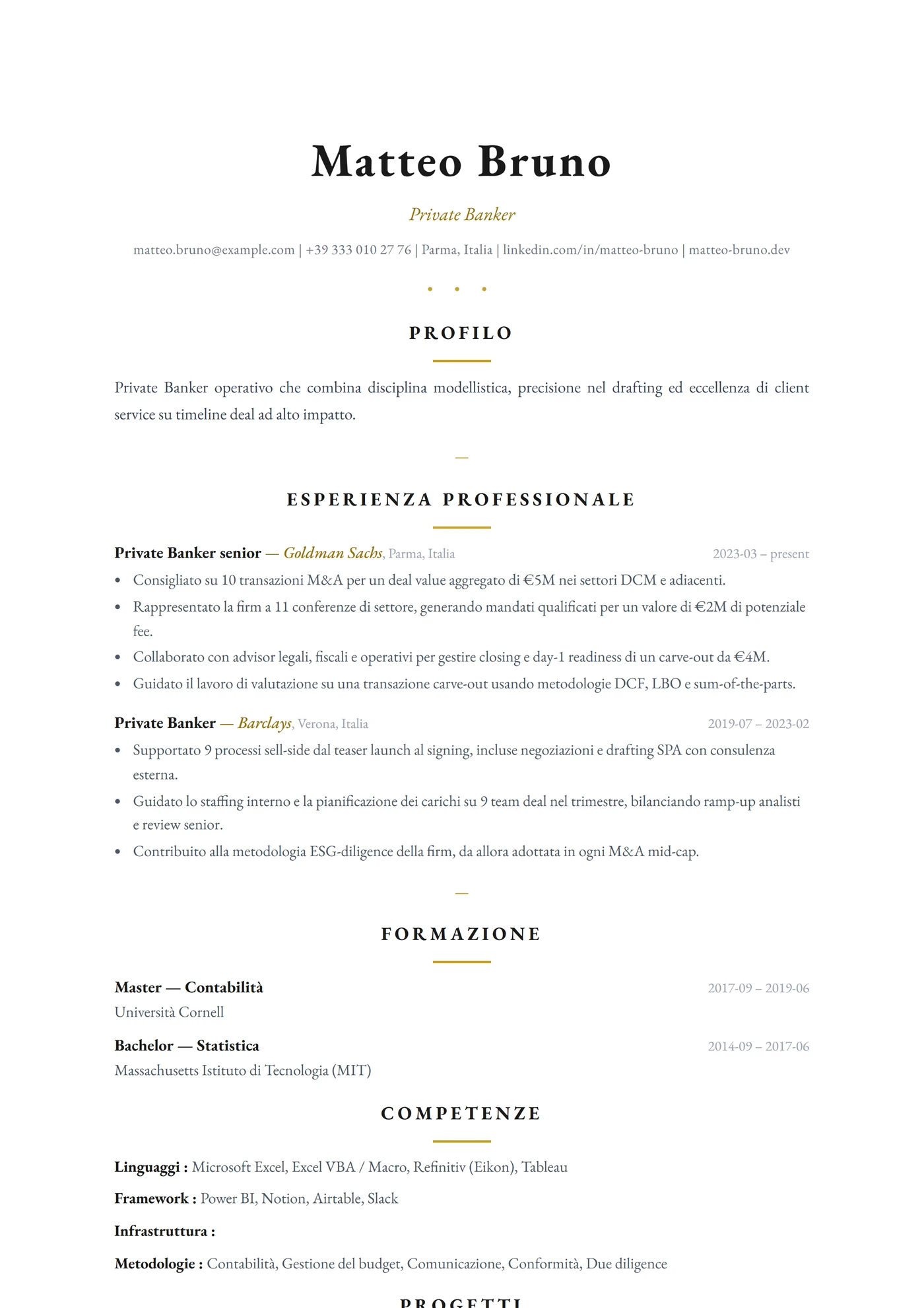 ATS Regole Eleganti — Modelli di CV