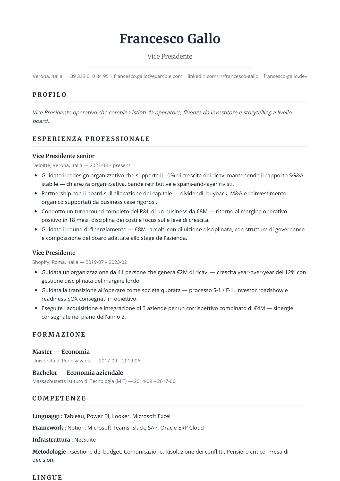 ATS Executive — Modelli di CV