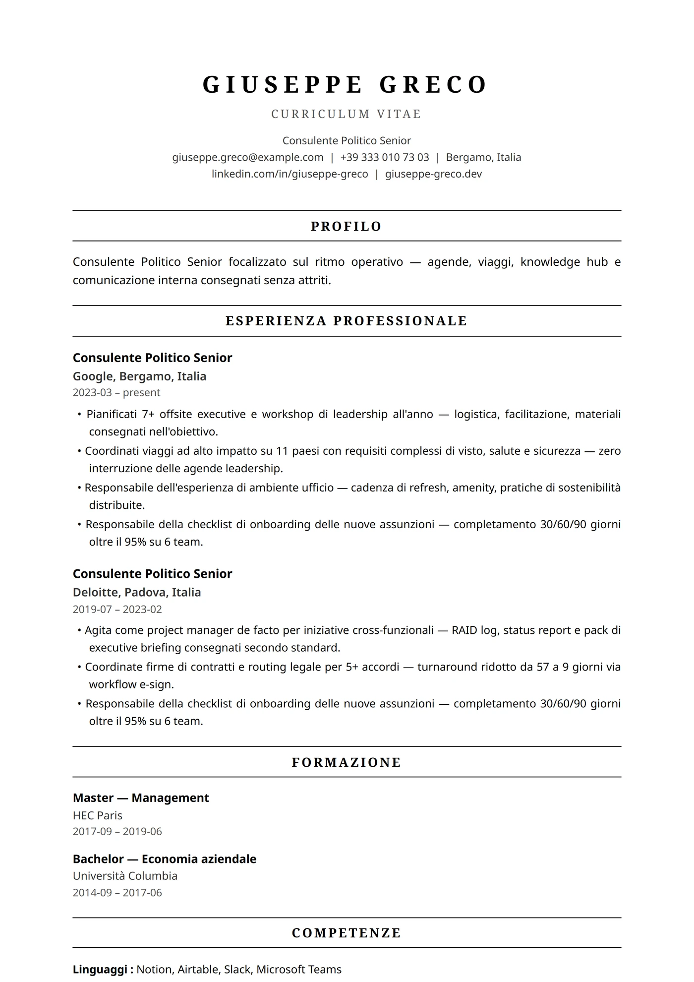ATS Federale — Modelli di CV
