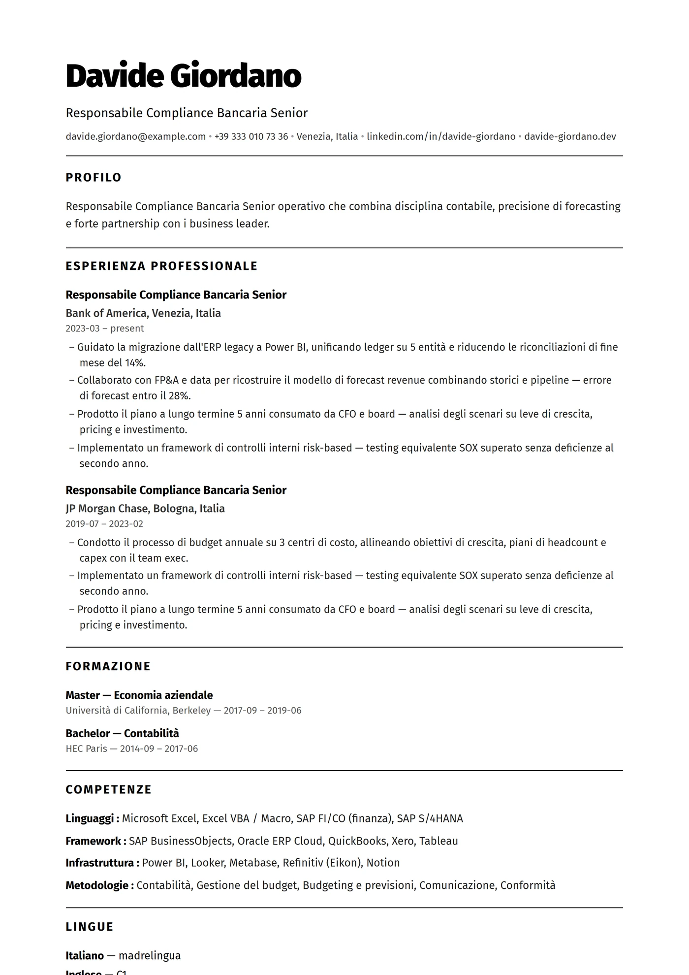 ATS Monocromatico — Modelli di CV