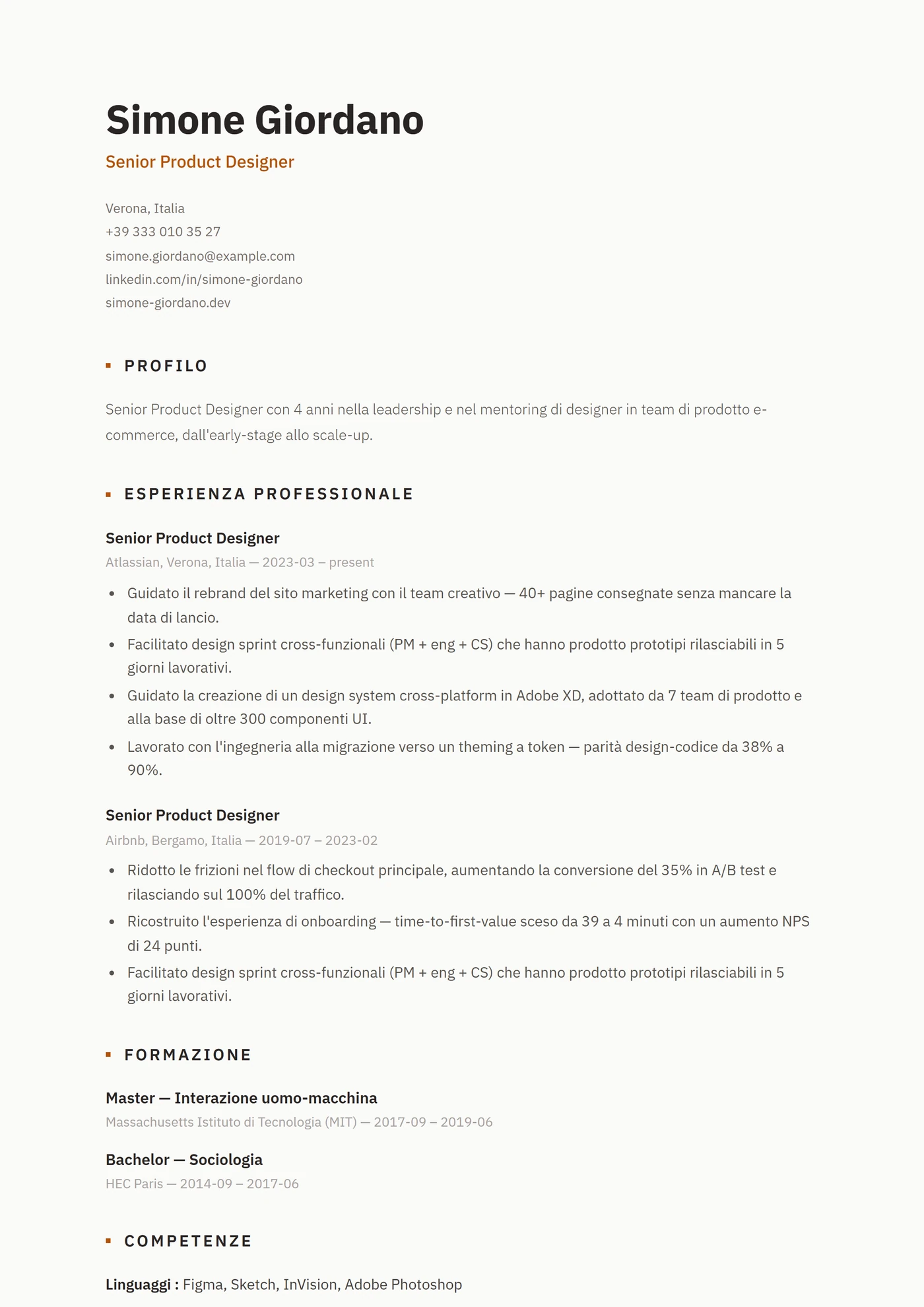 ATS Nordico — Modelli di CV