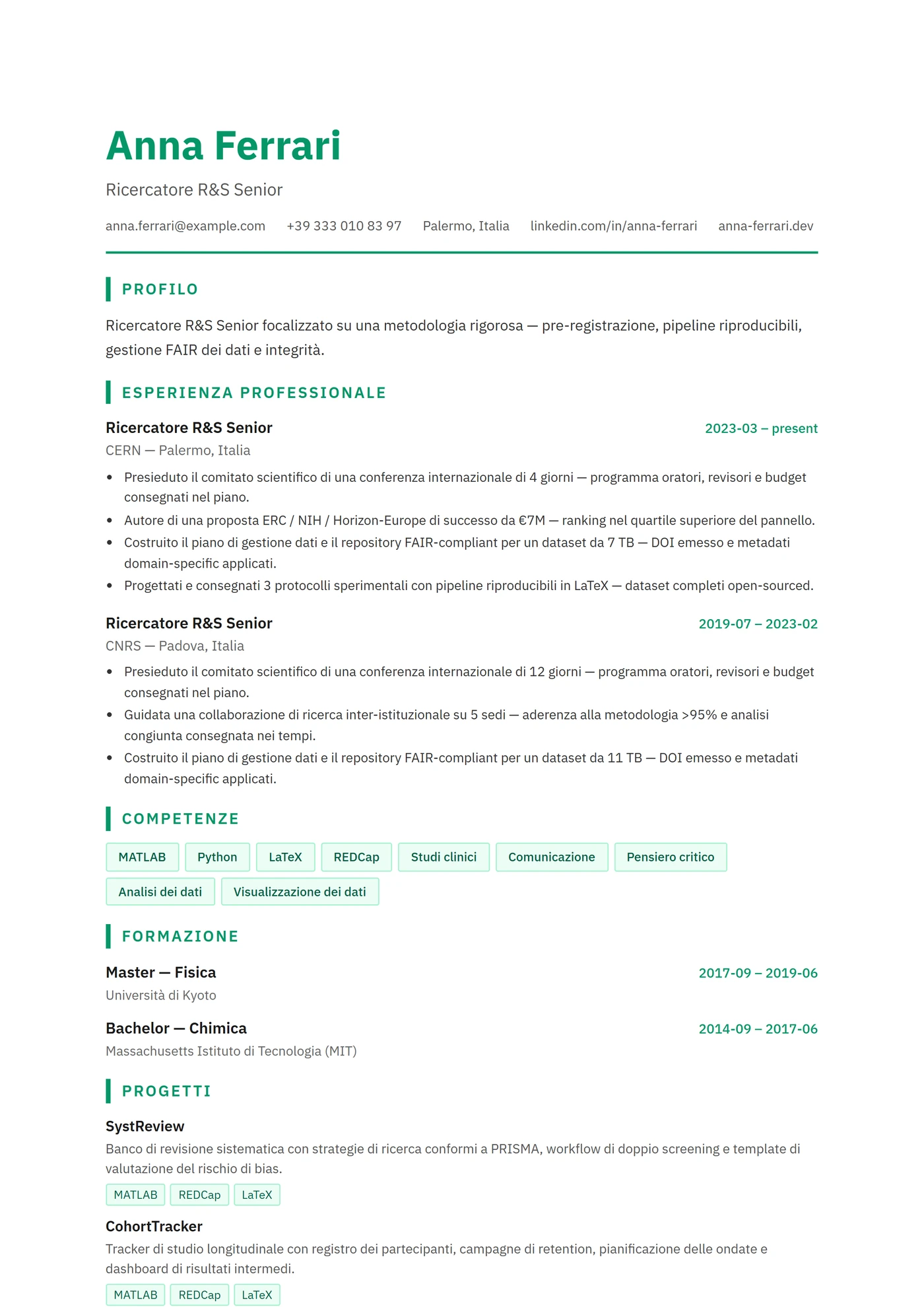 ATS Scienziato — Modelli di CV