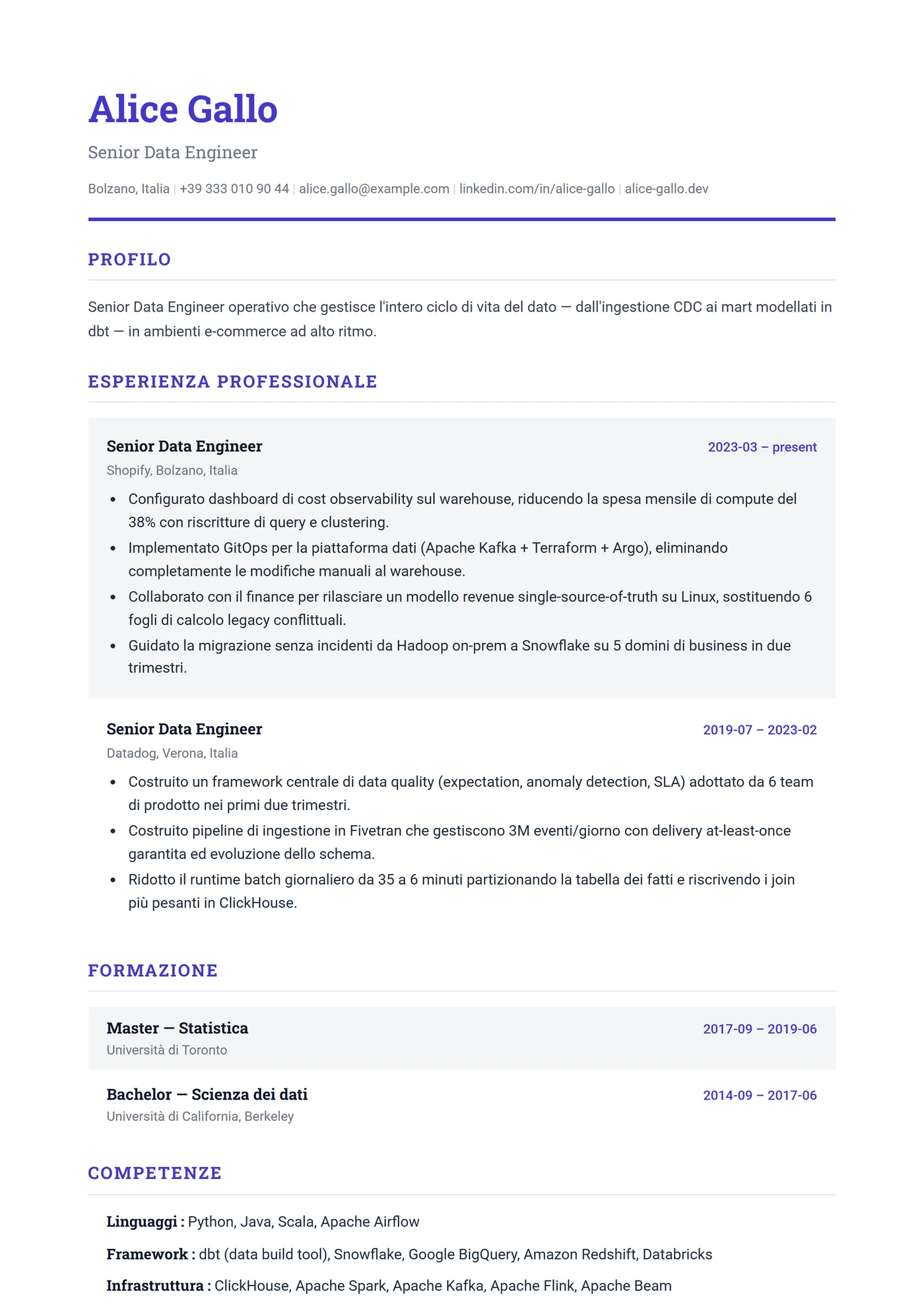 ATS Strutturato — Modelli di CV