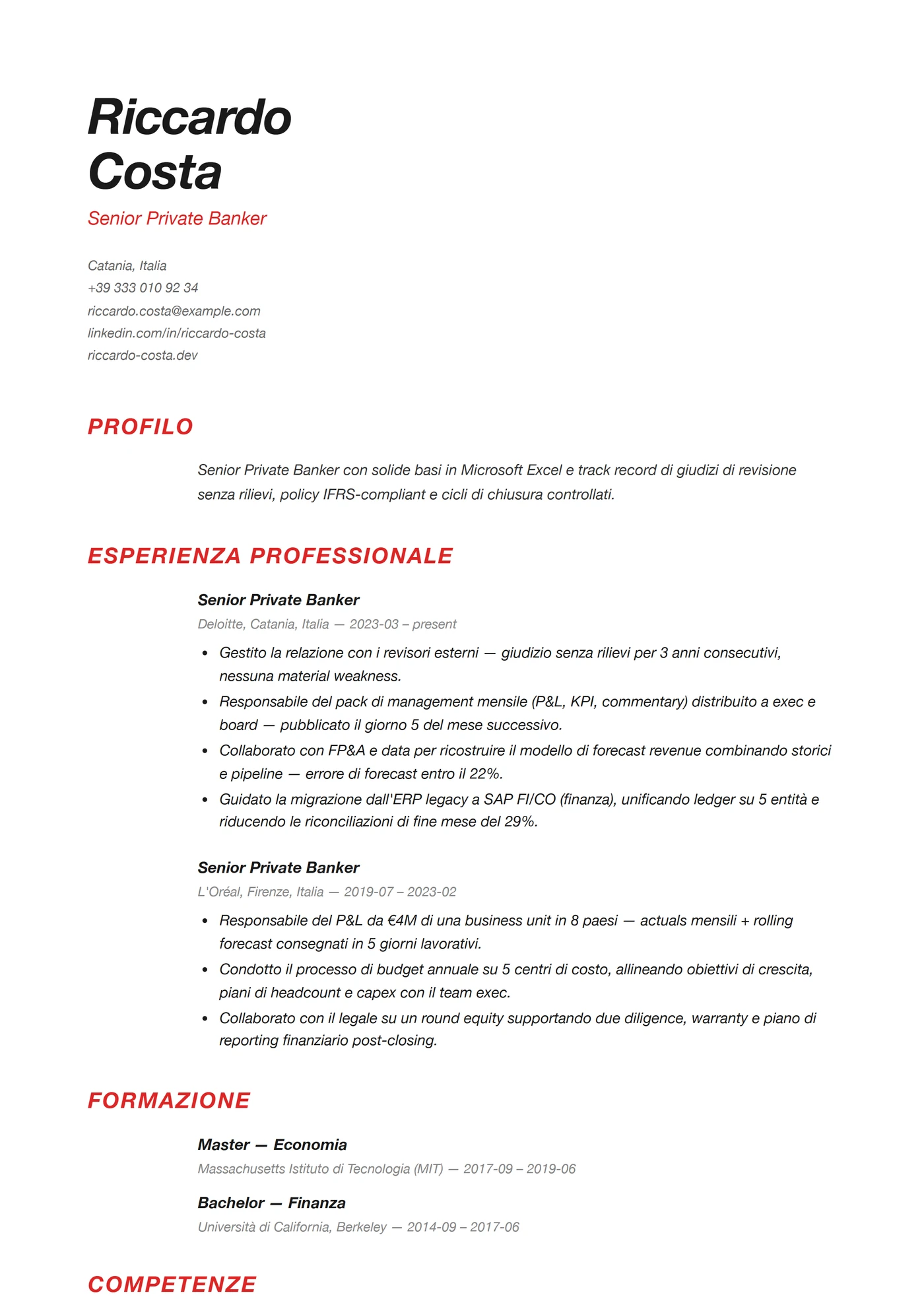 ATS Svizzero — Modelli di CV