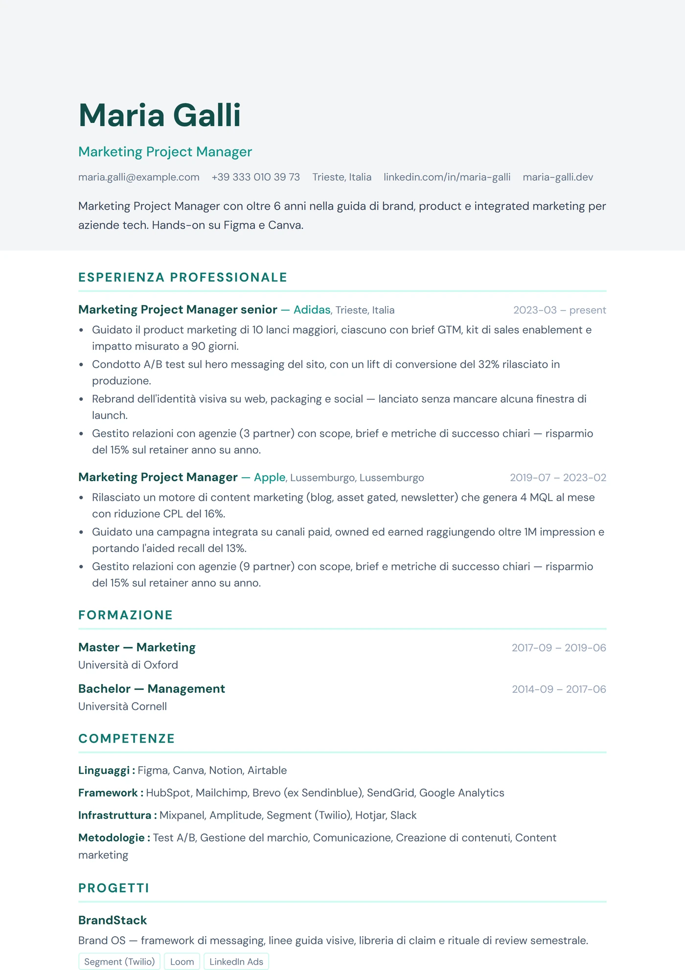 ATS Bicolore — Modelli di CV
