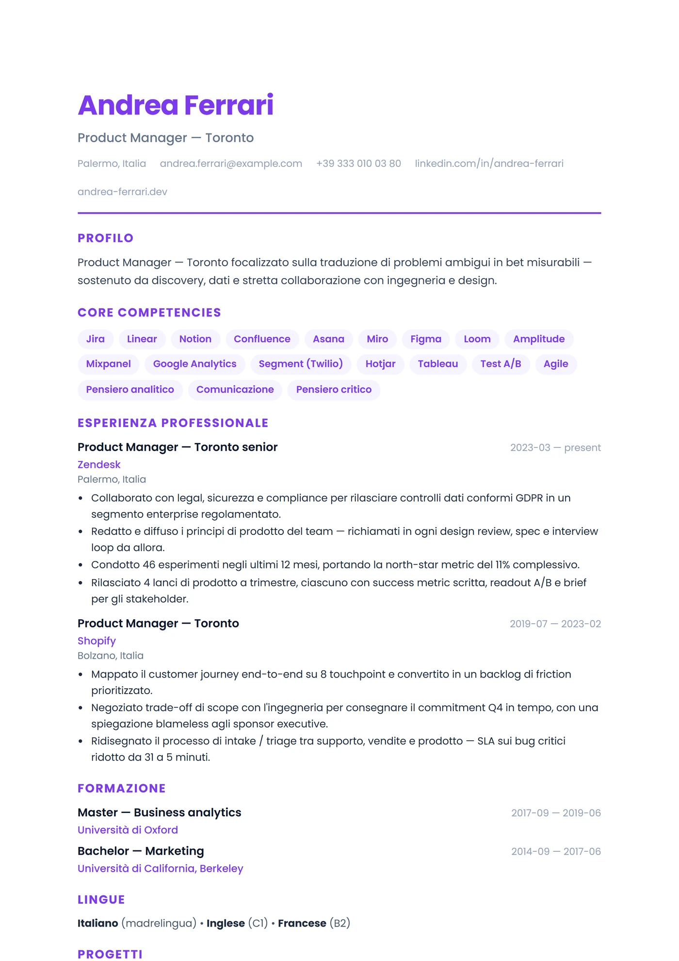 Canada Inglese Moderno — Modelli di CV