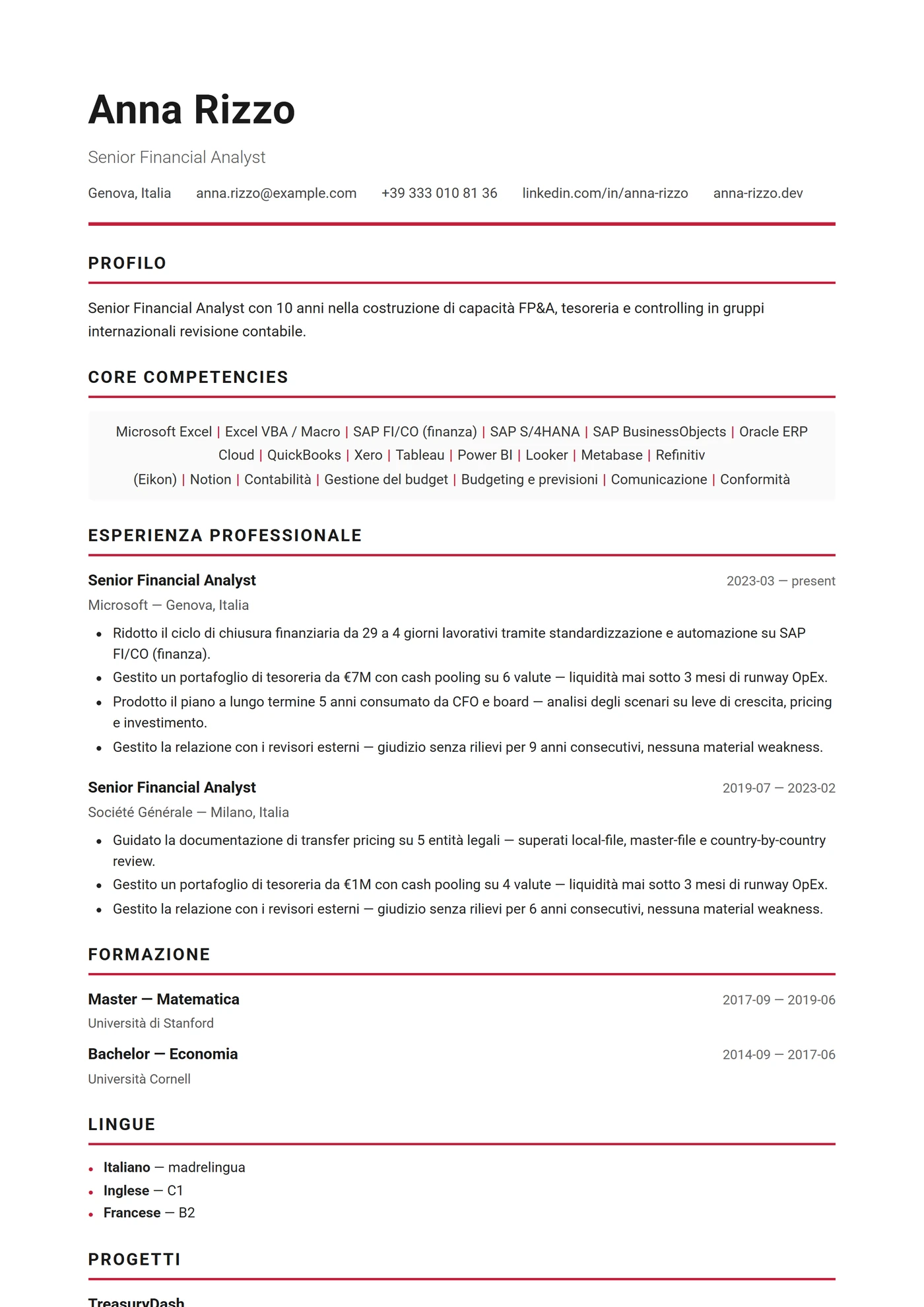 Canada Inglese — Modelli di CV