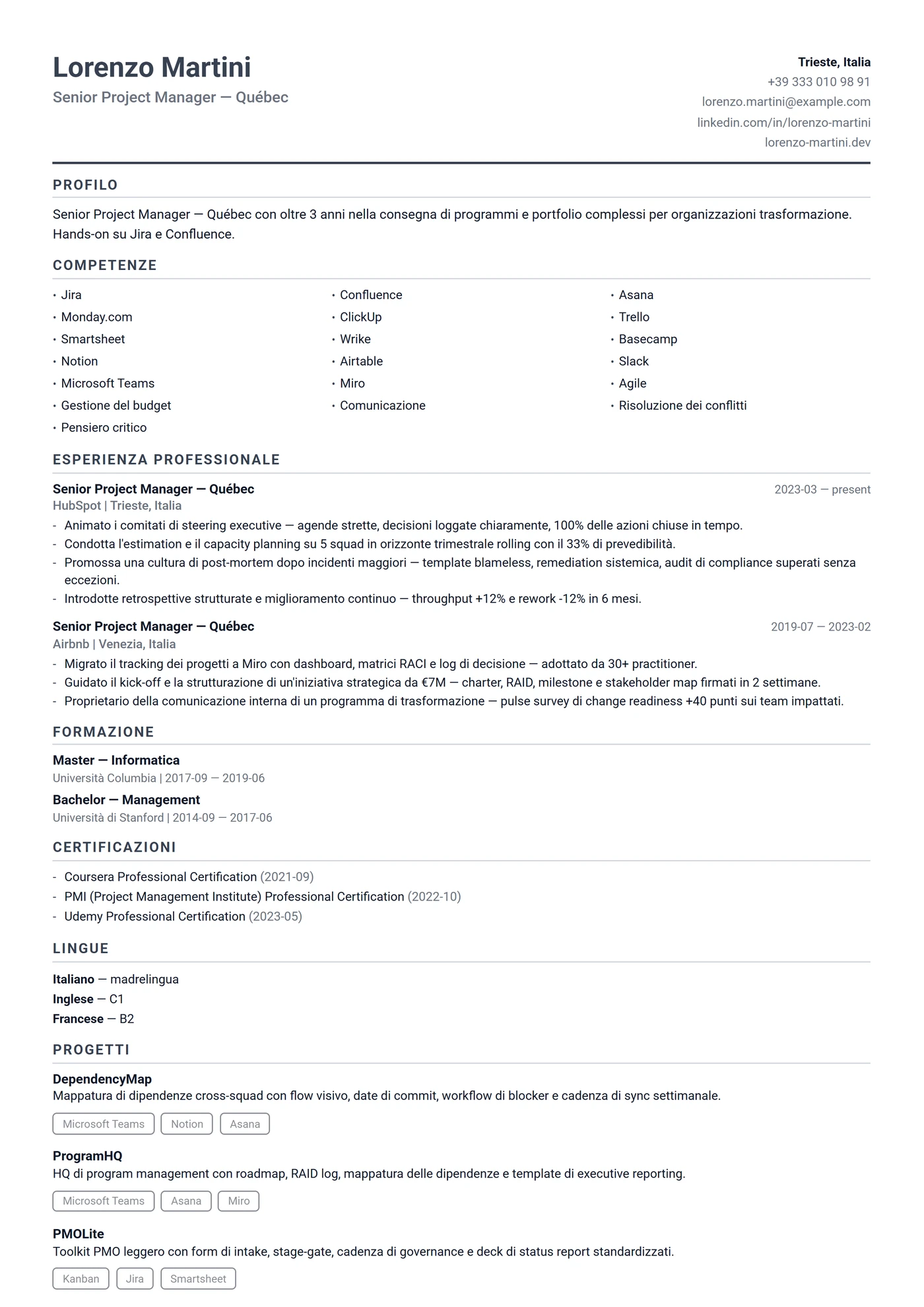 Canada Francese Compatto — Modelli di CV