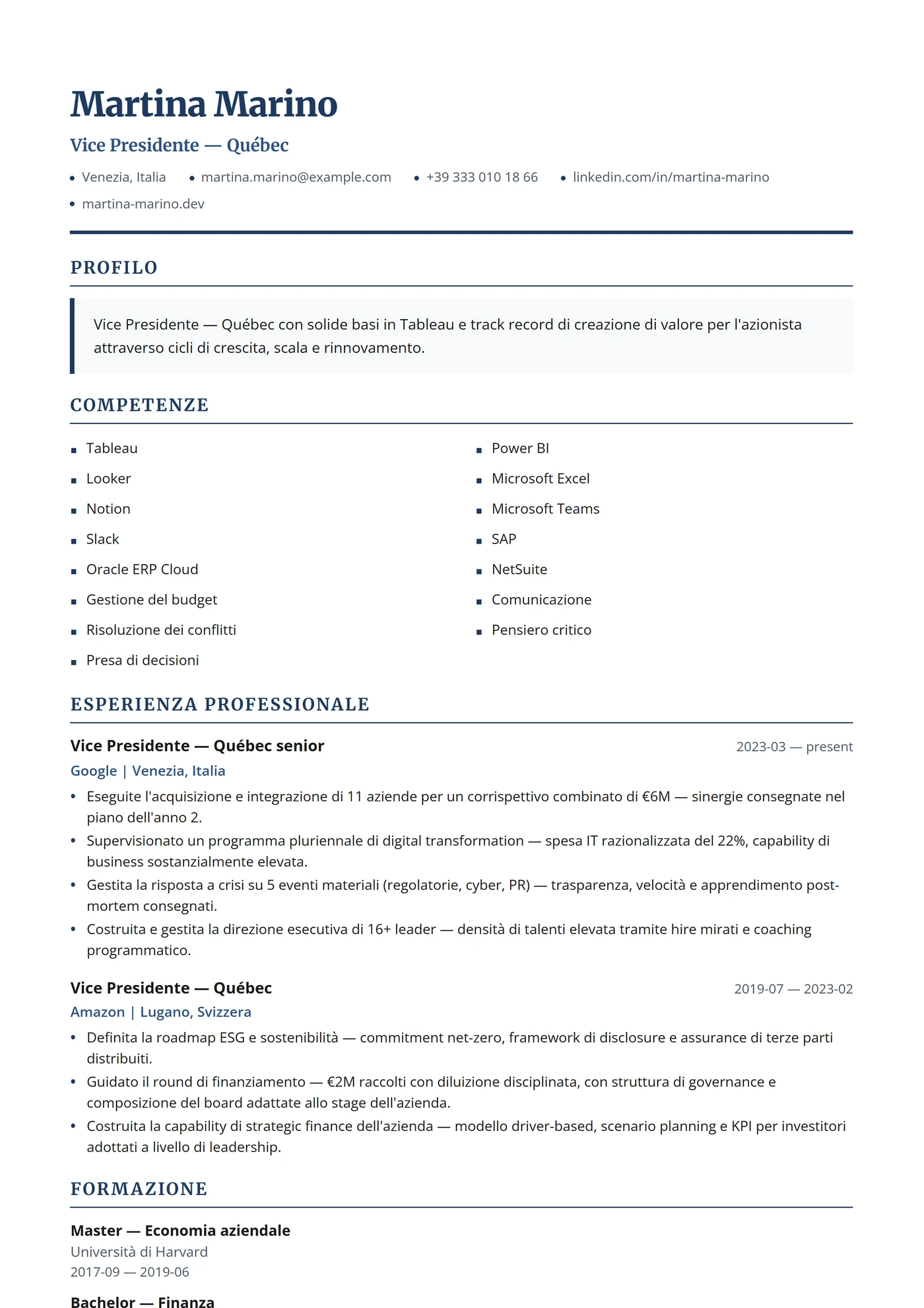 Canada Francese Executive — Modelli di CV