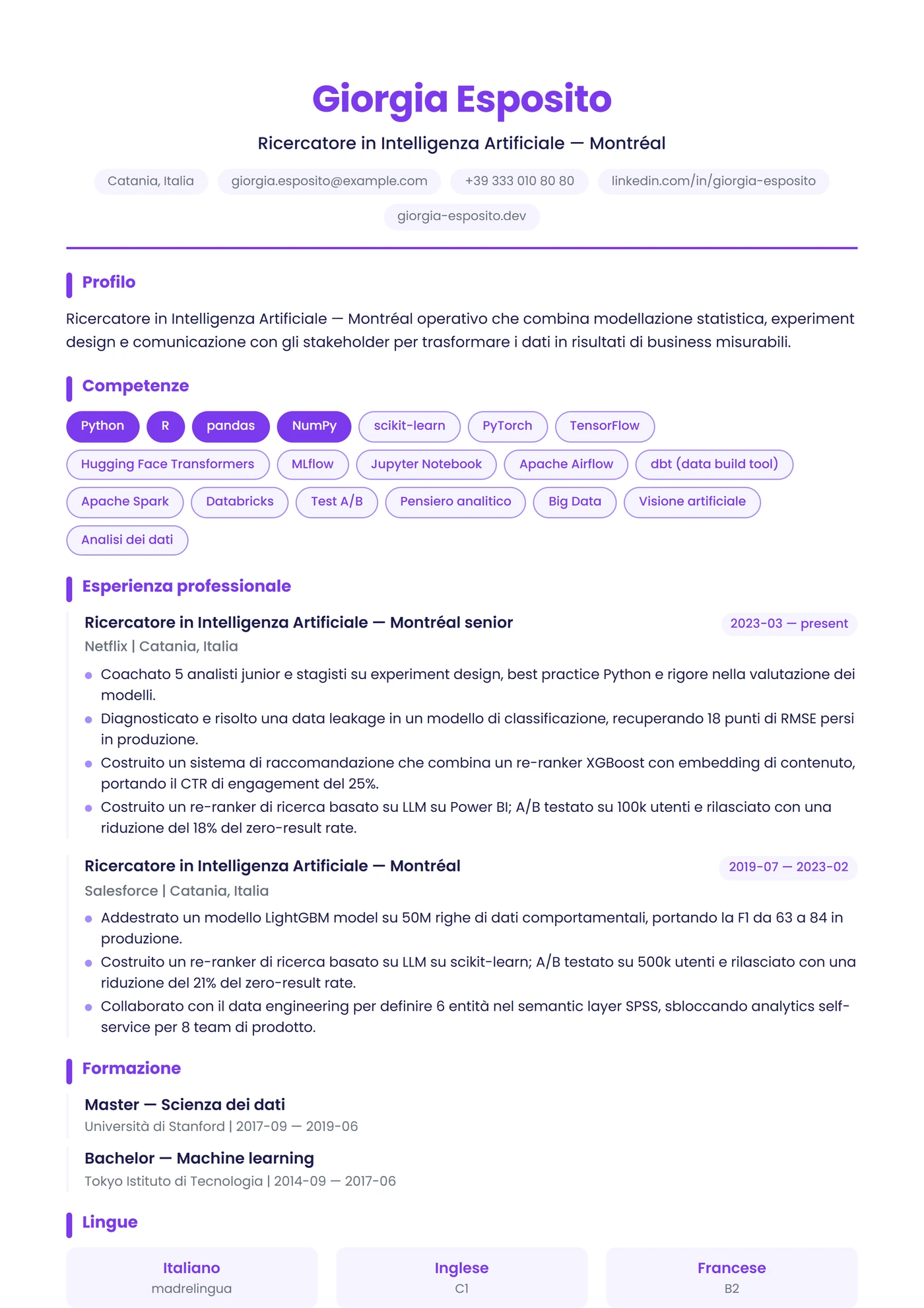 Canada Francese Moderno — Modelli di CV