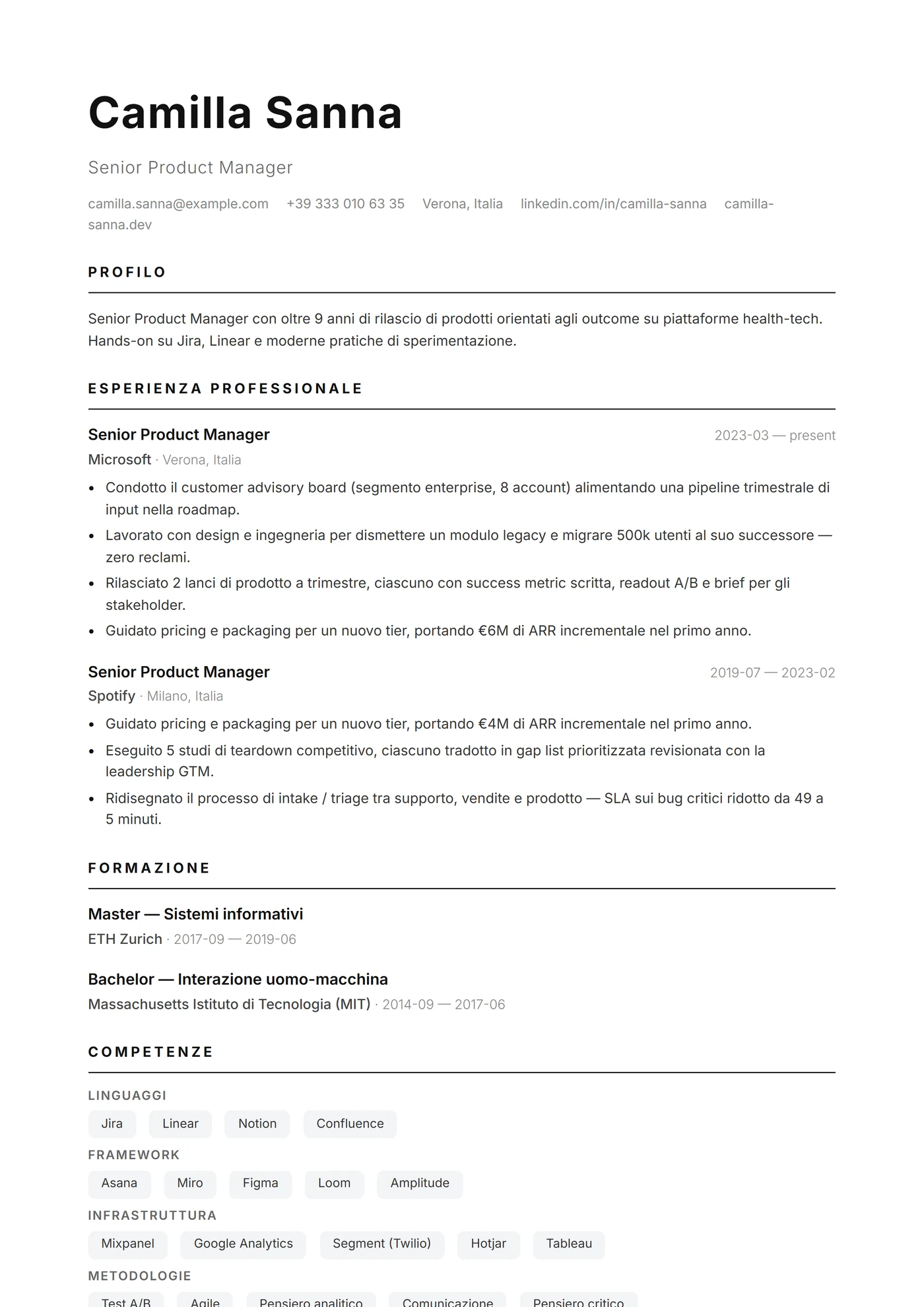 Clean Pro — Modelli di CV