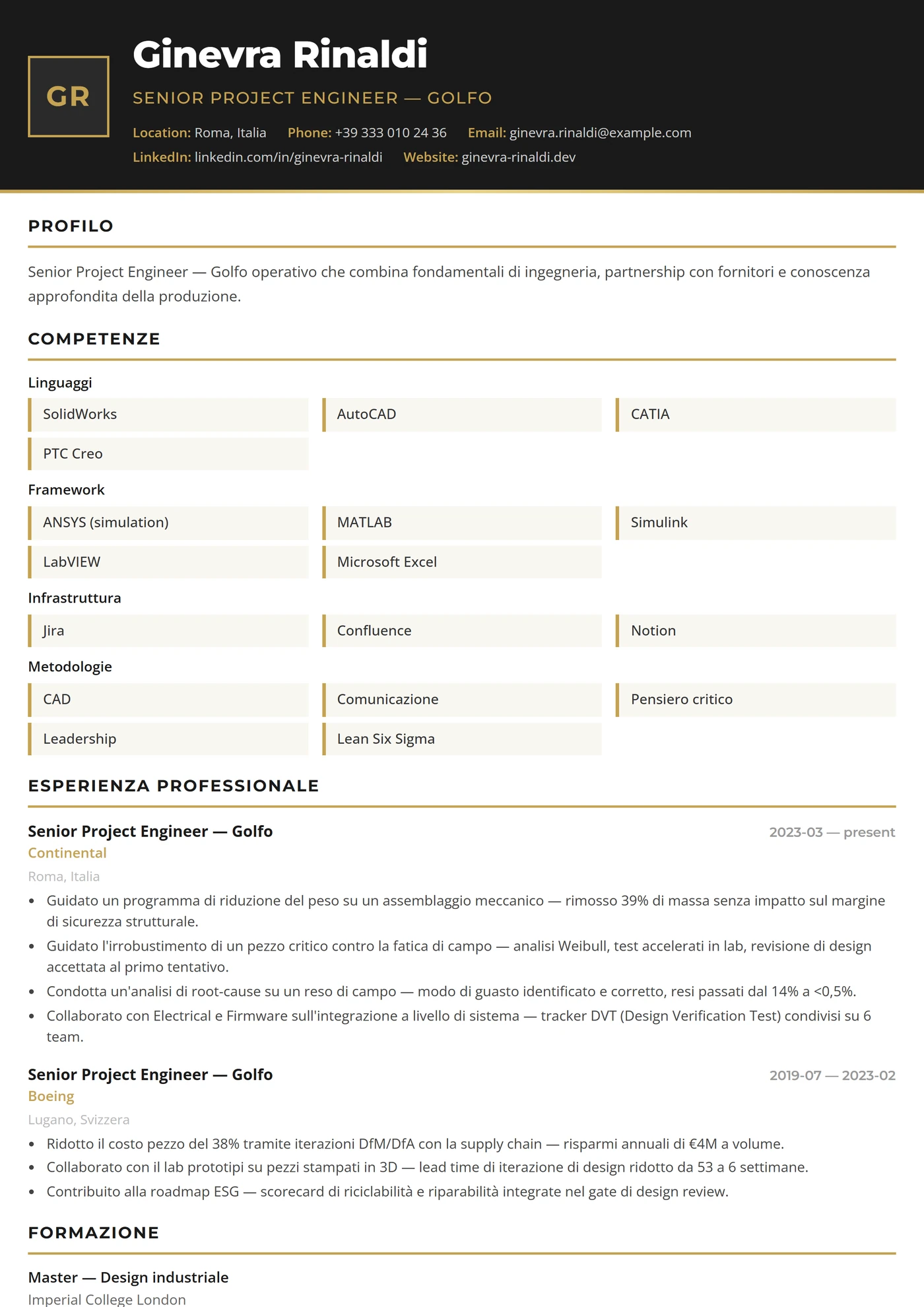 Dubai — Modelli di CV