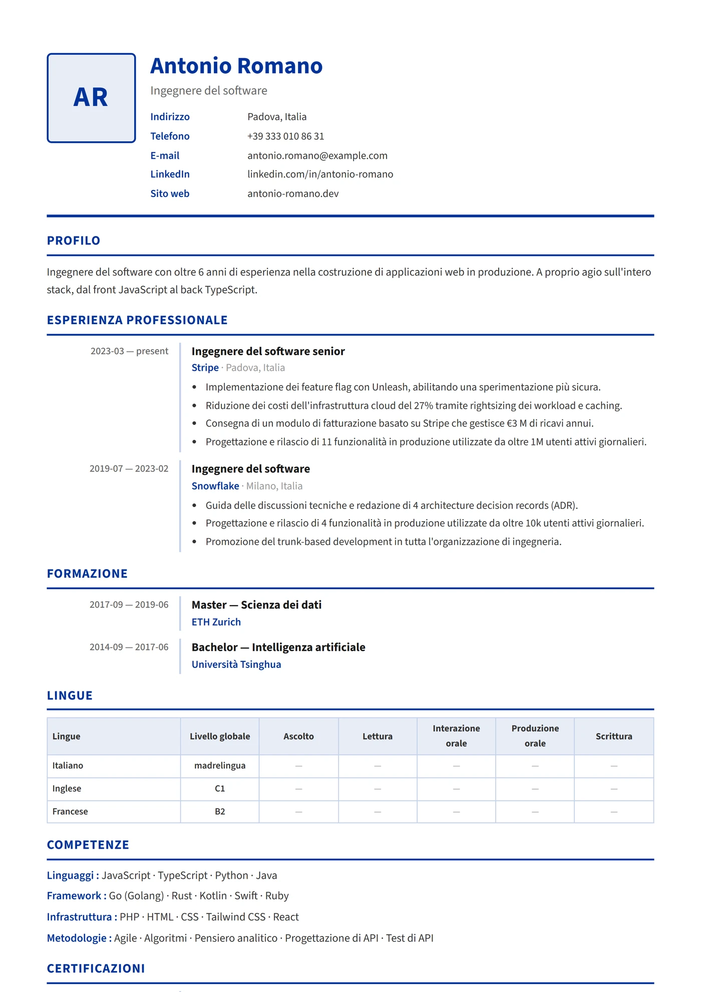 Europass CV — Modelli di CV