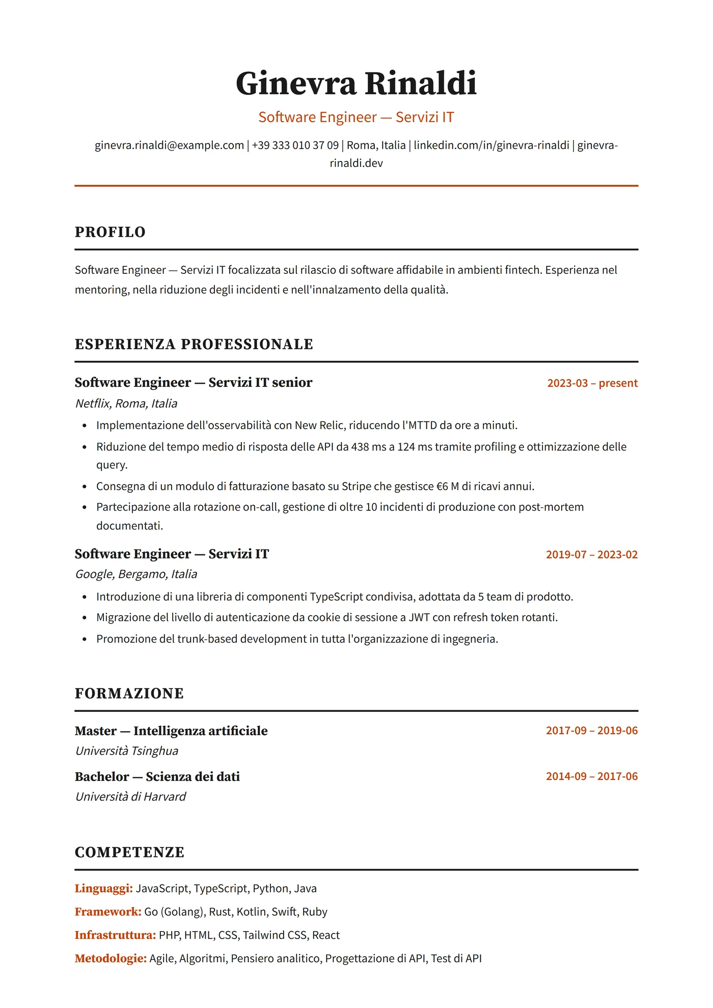 India — Modelli di CV
