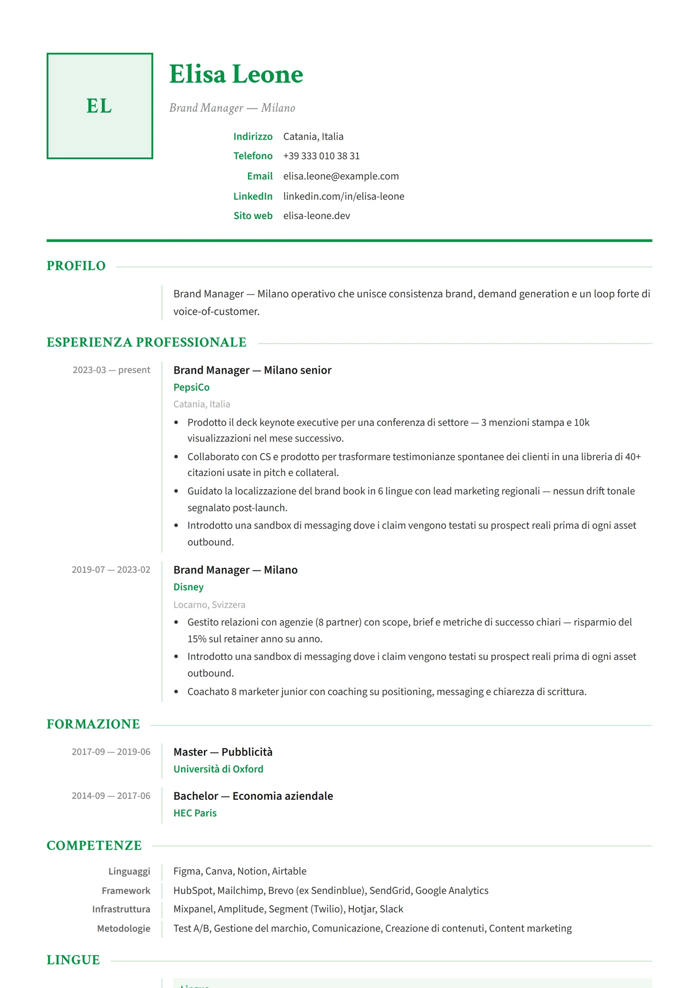 Italia — Modelli di CV