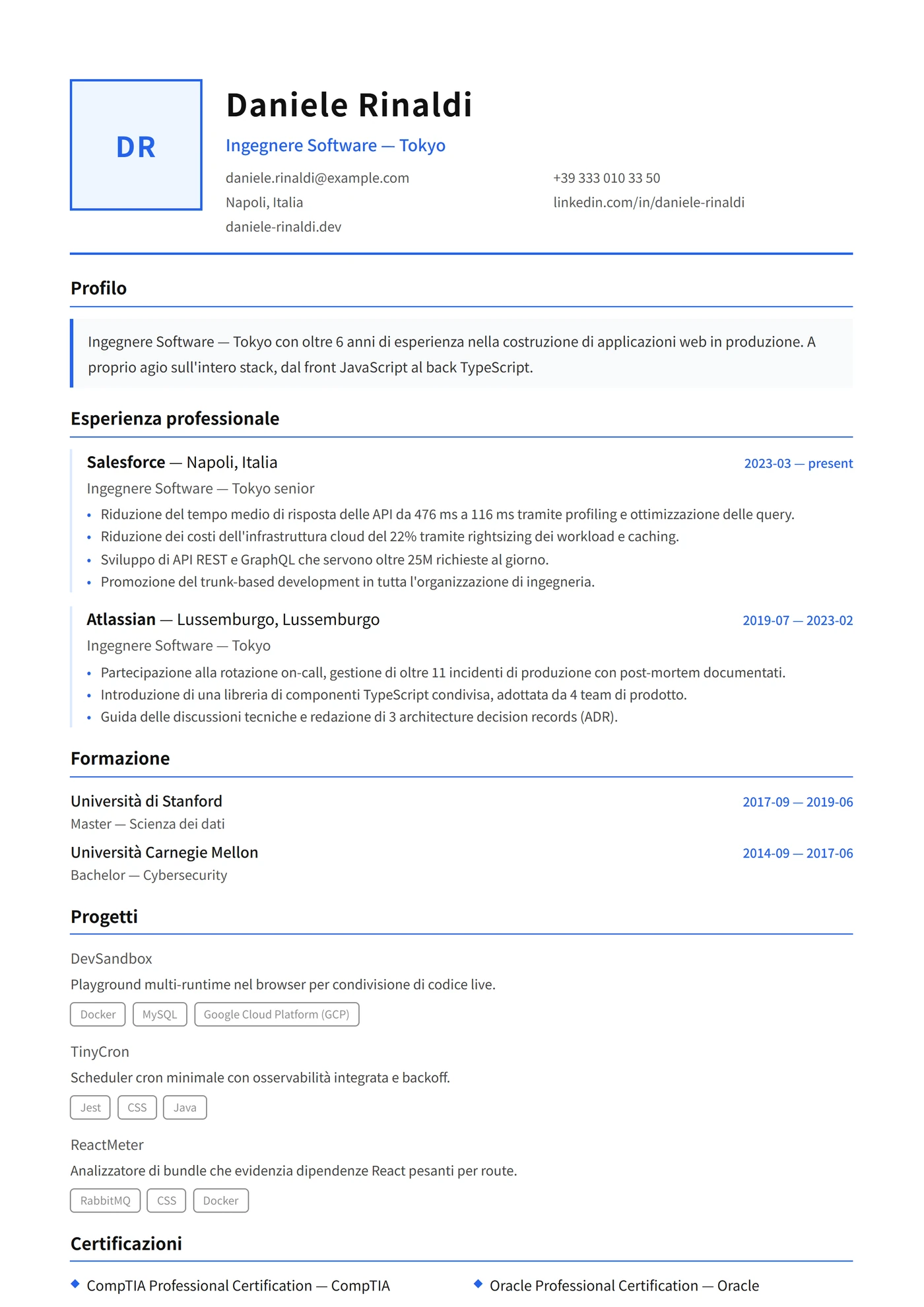 Giappone Moderno — Modelli di CV