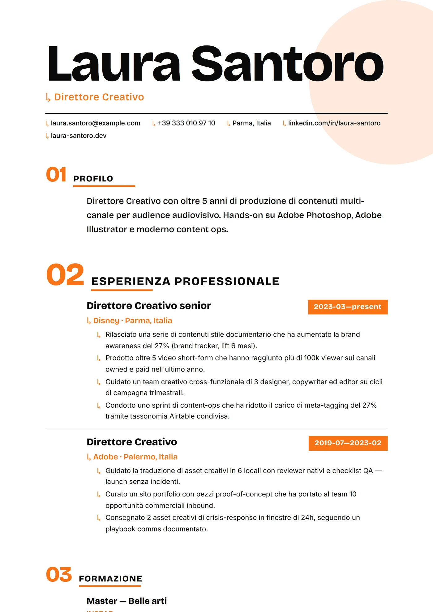 Moderno Asimmetrico — Modelli di CV