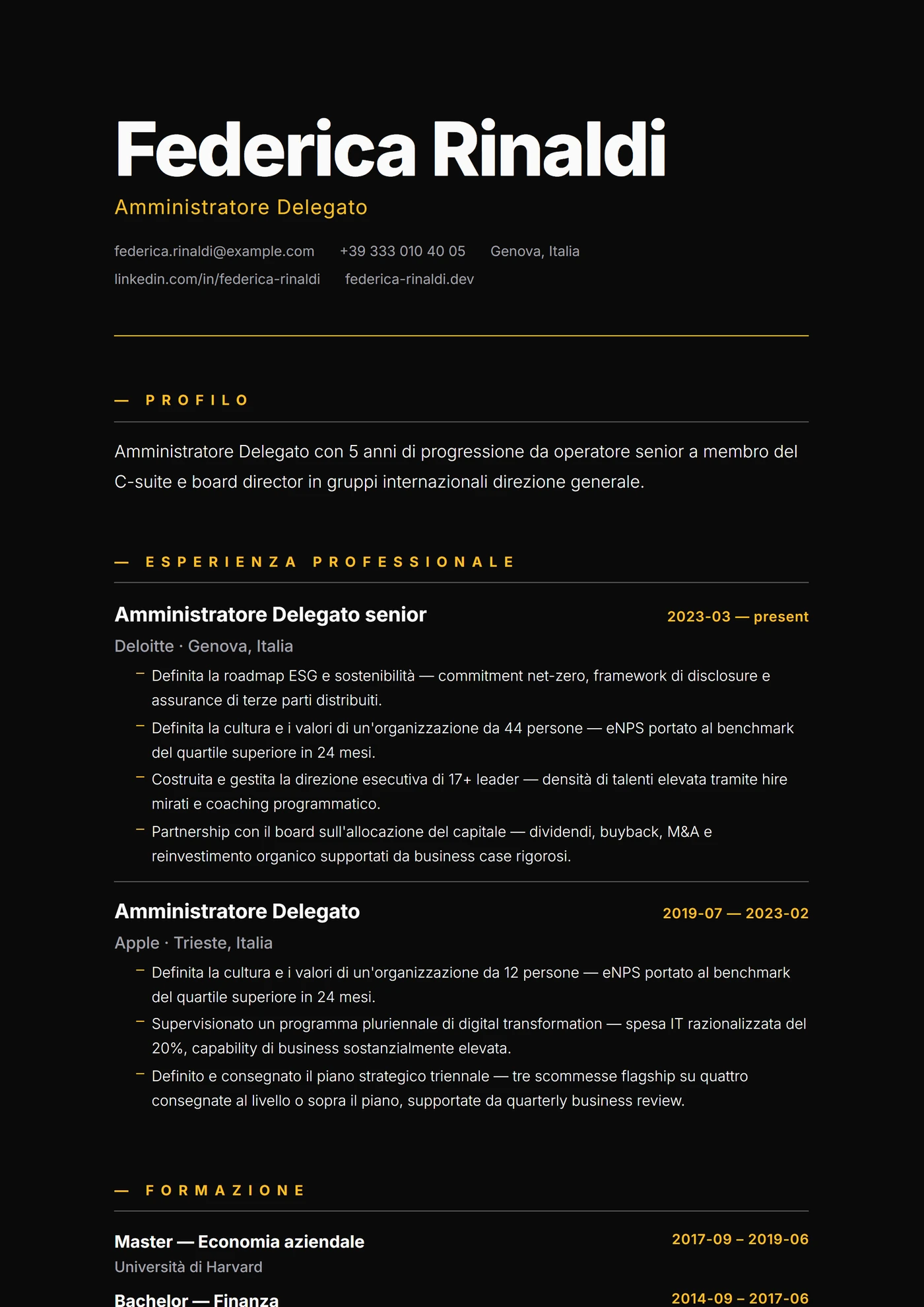 Moderno Monolite Scuro — Modelli di CV