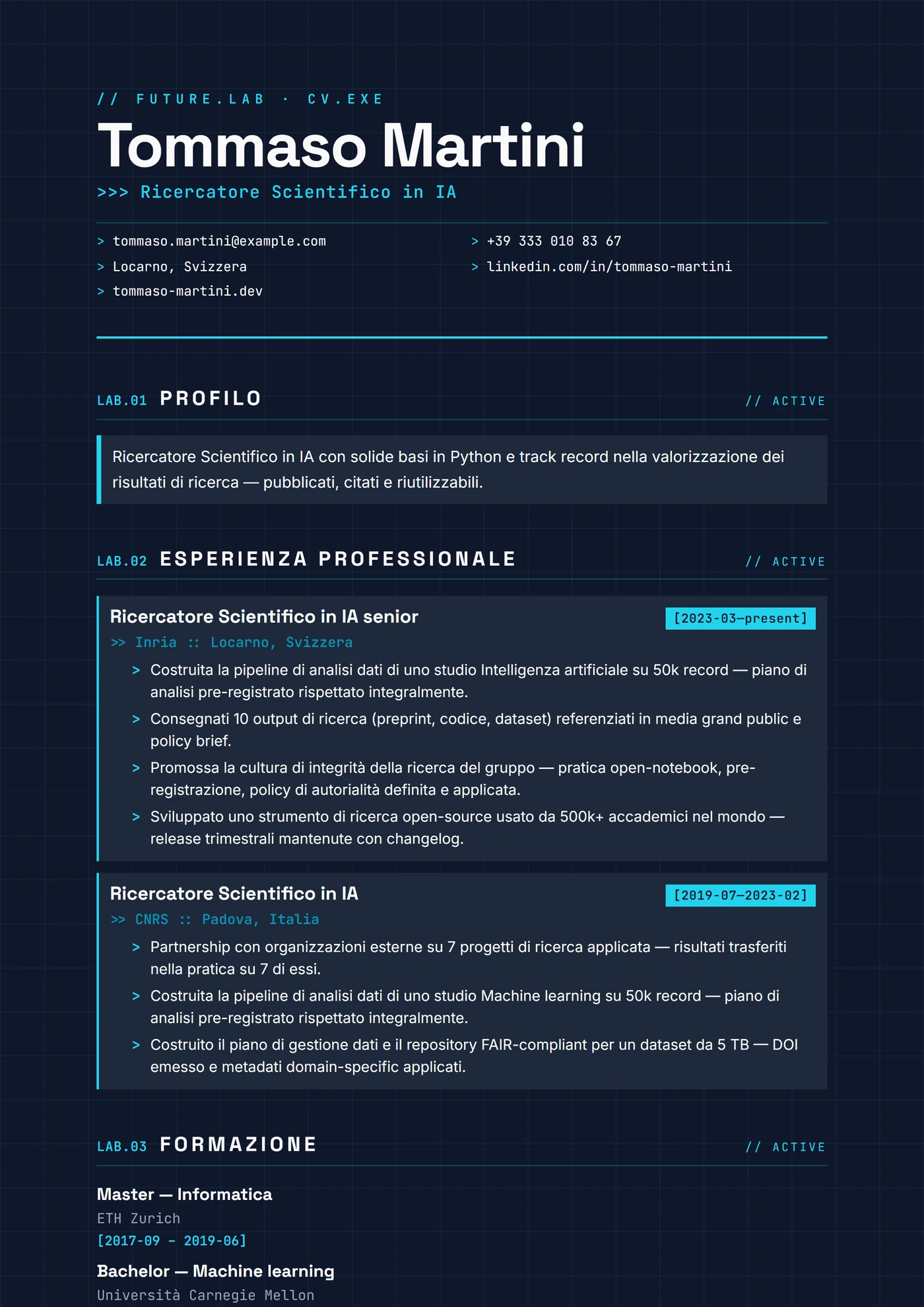 Moderno Future Lab — Modelli di CV