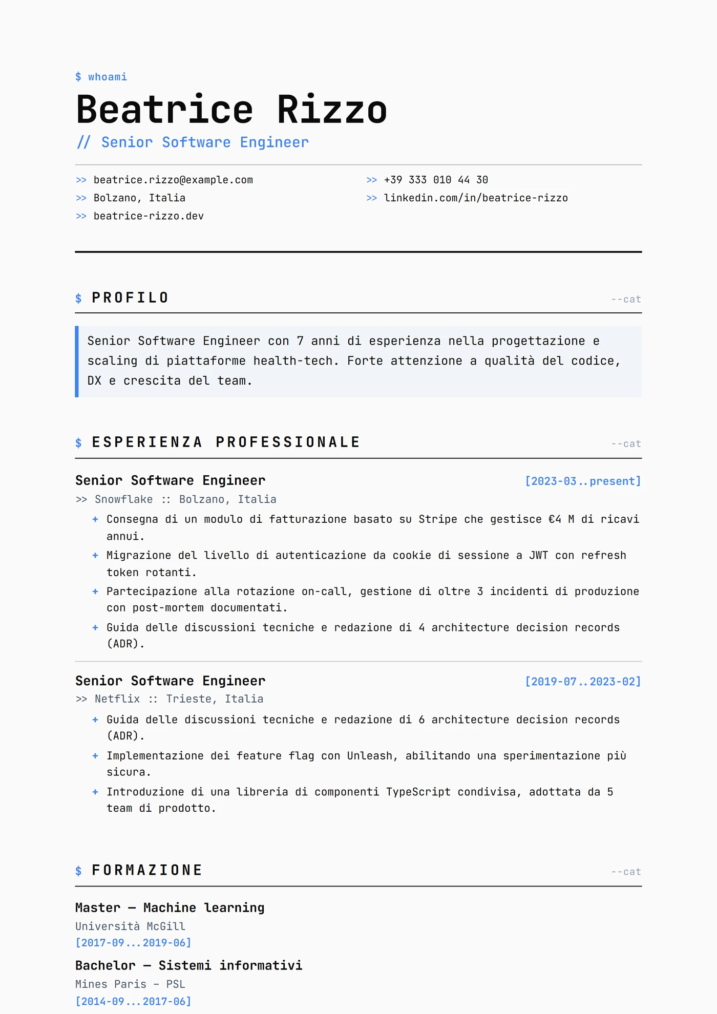 Moderno Griglia Mono — Modelli di CV