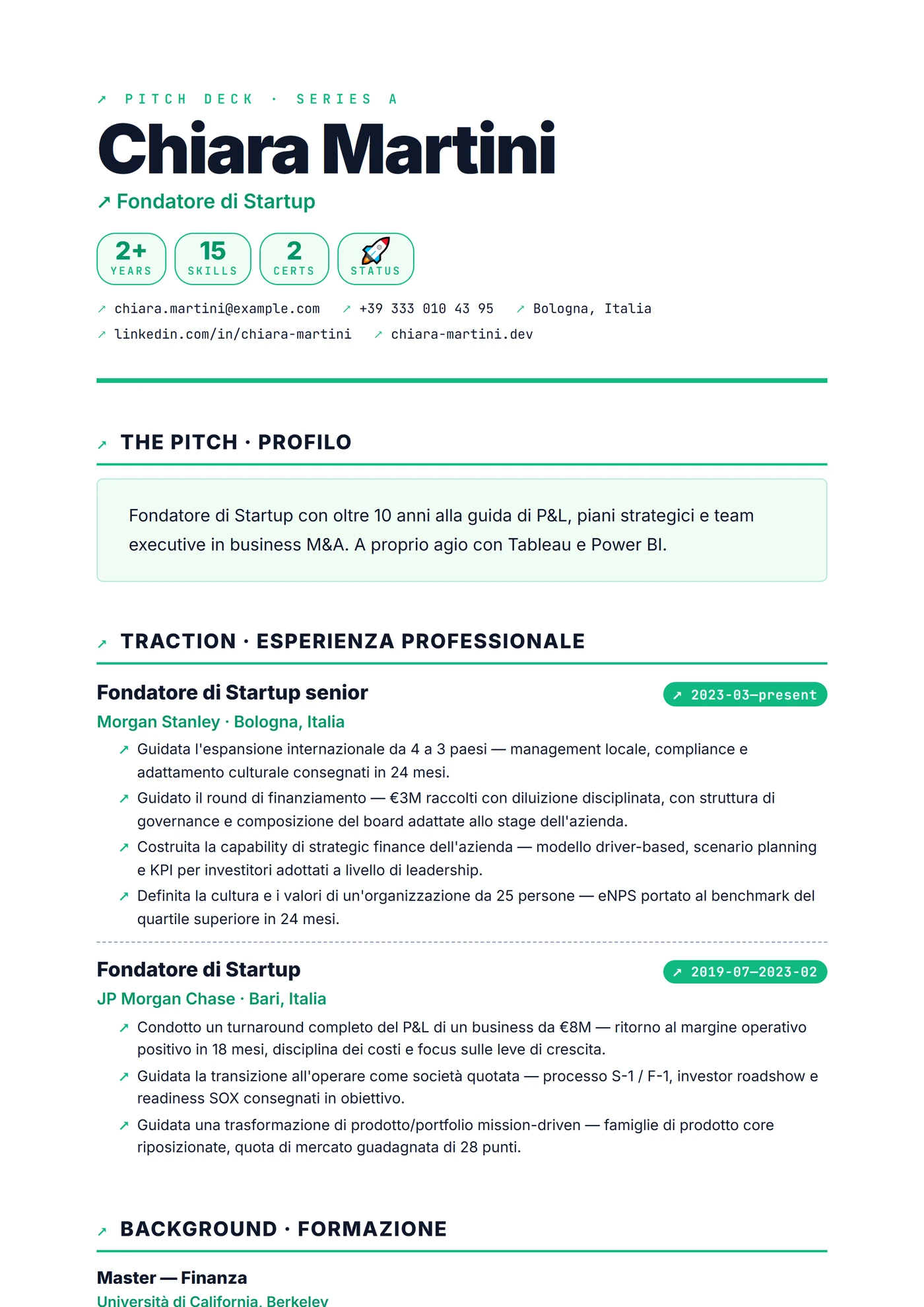 Moderno Startup Pitch — Modelli di CV