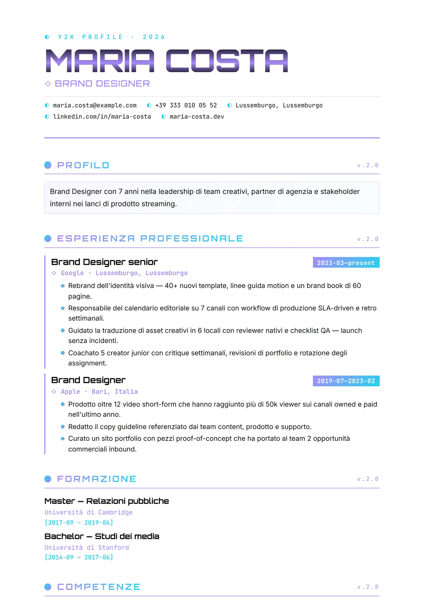 Moderno Y2K Cromo — Modelli di CV