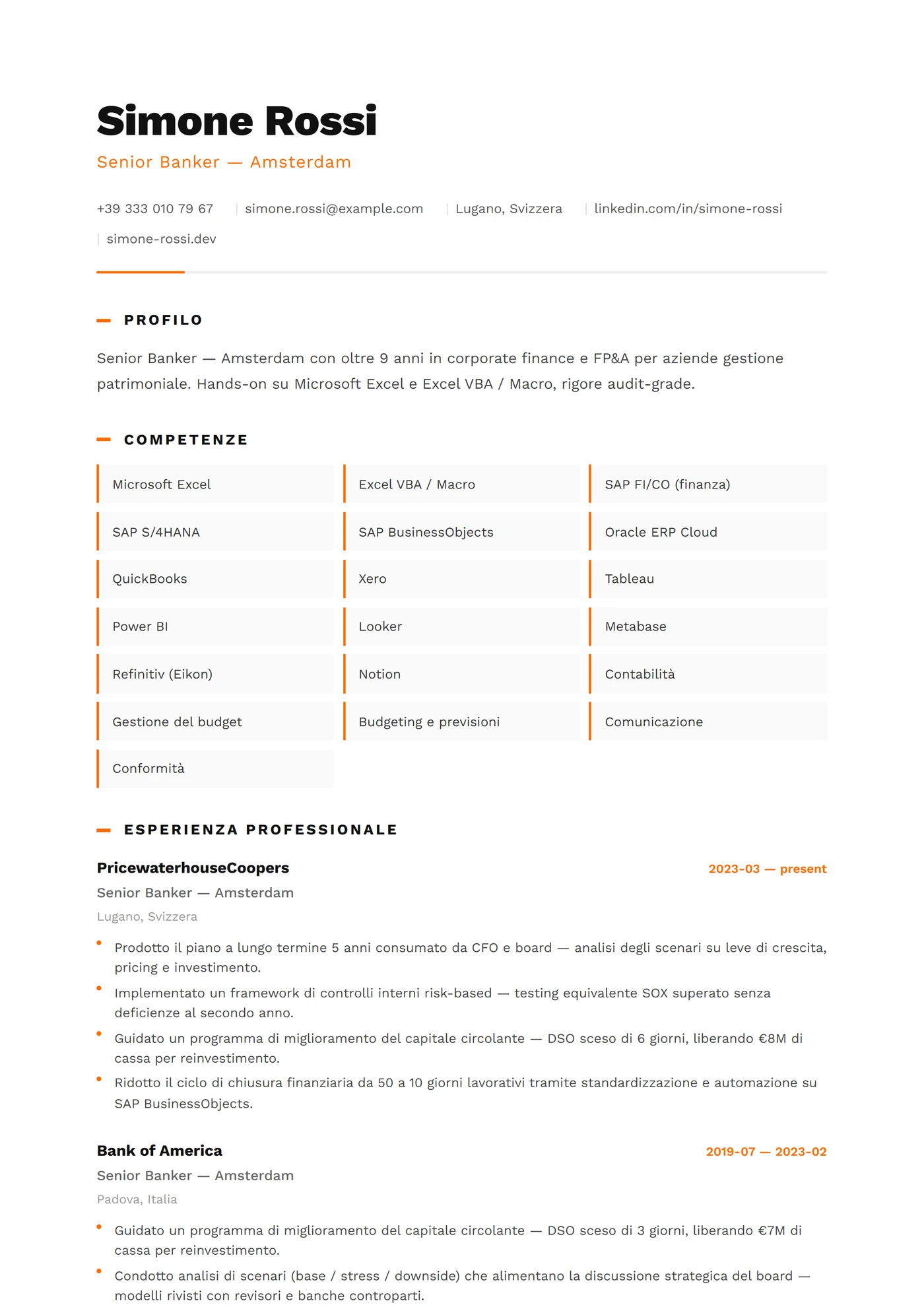 Paesi Bassi — Modelli di CV